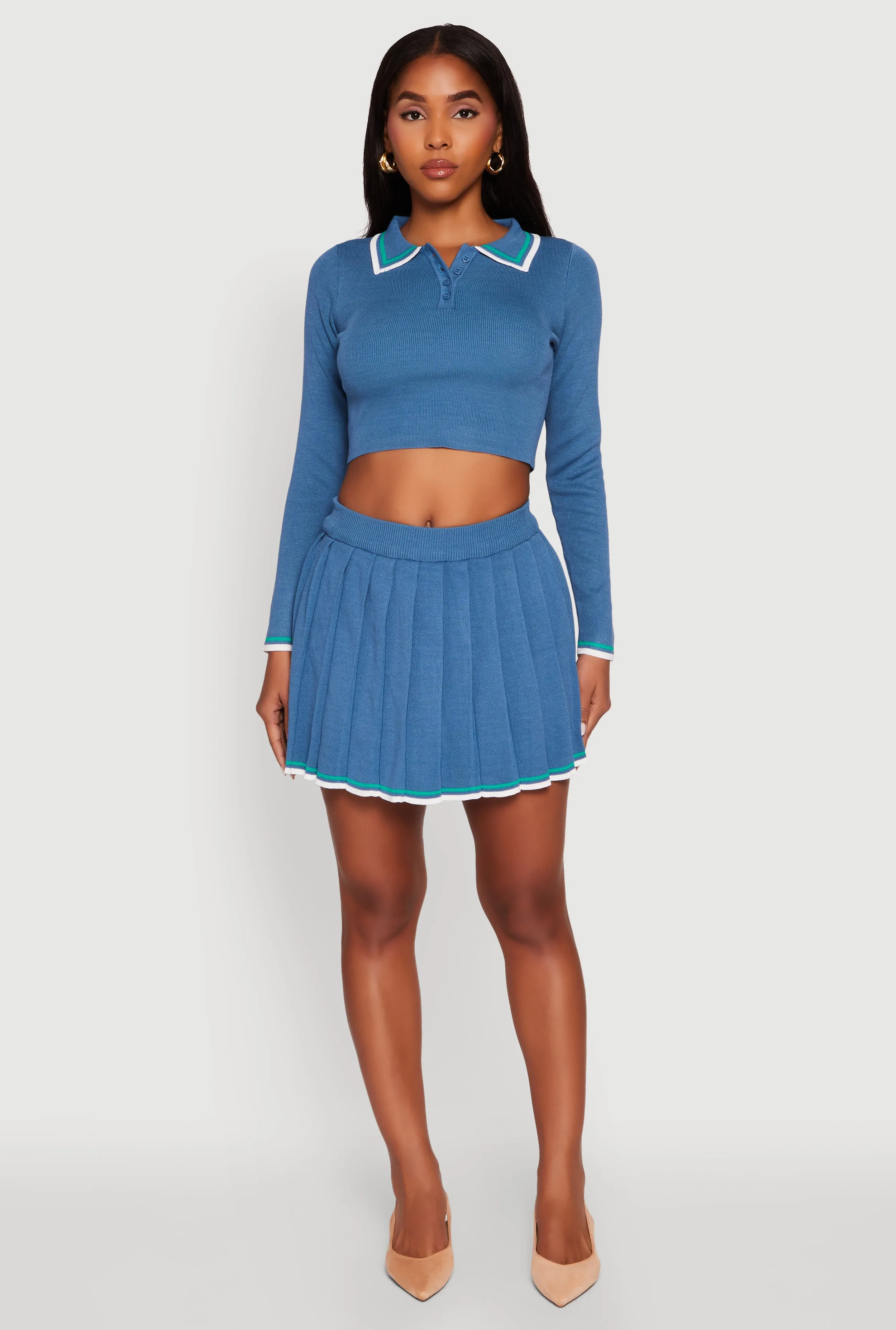 Daisy Contrast Trim Cropped Long Sleeve Polo Shirt sold by Rainbow product image thumbnail 2