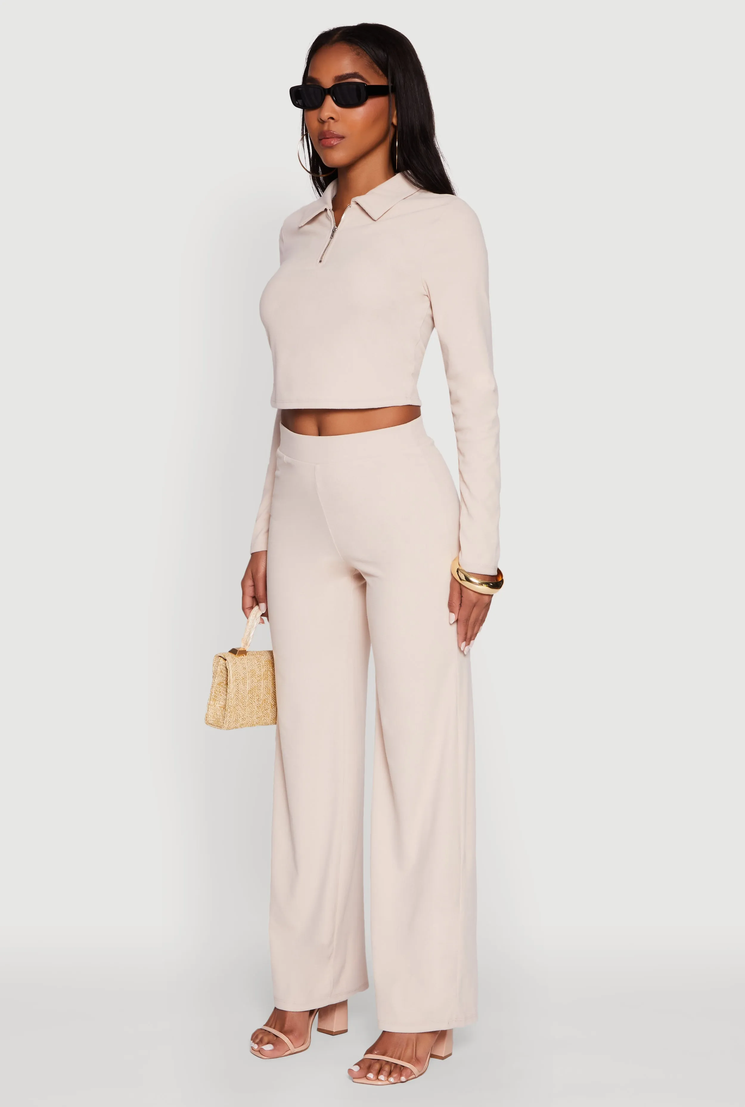 Brushed Knit Long Sleeve Quarter Zip Cropped Polo sold by Rainbow product image thumbnail 5