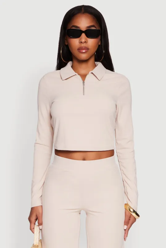 alo Cropped 1/4 Zip Alumni Pullover ホワイト Cropped 1/4 Zip Alumni Pullover - White | ALO