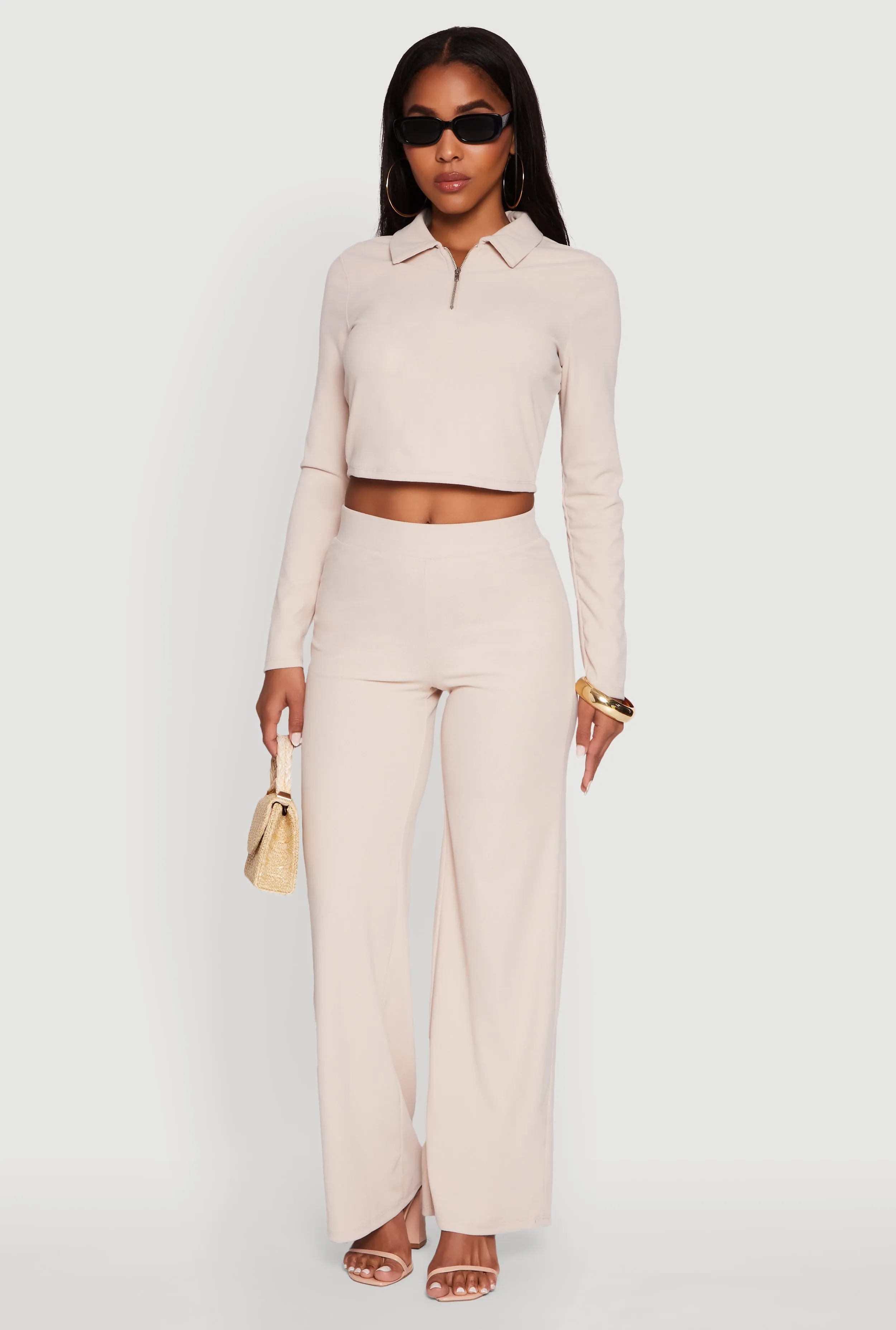 Brushed Knit Long Sleeve Quarter Zip Cropped Polo sold by Rainbow product image thumbnail 2