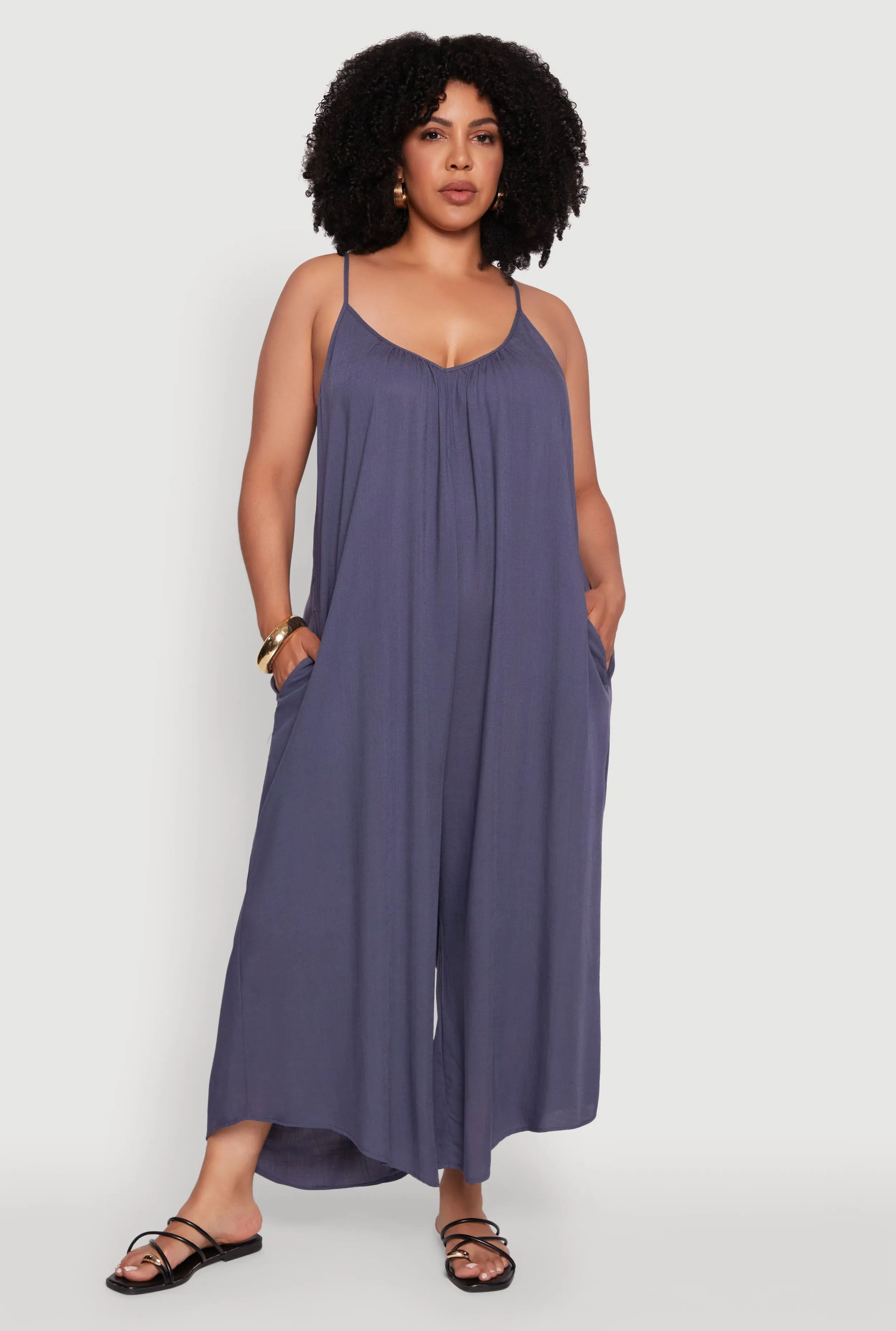 Plus Size V-Neck Wide Leg Jumpsuit sold by Rainbow
