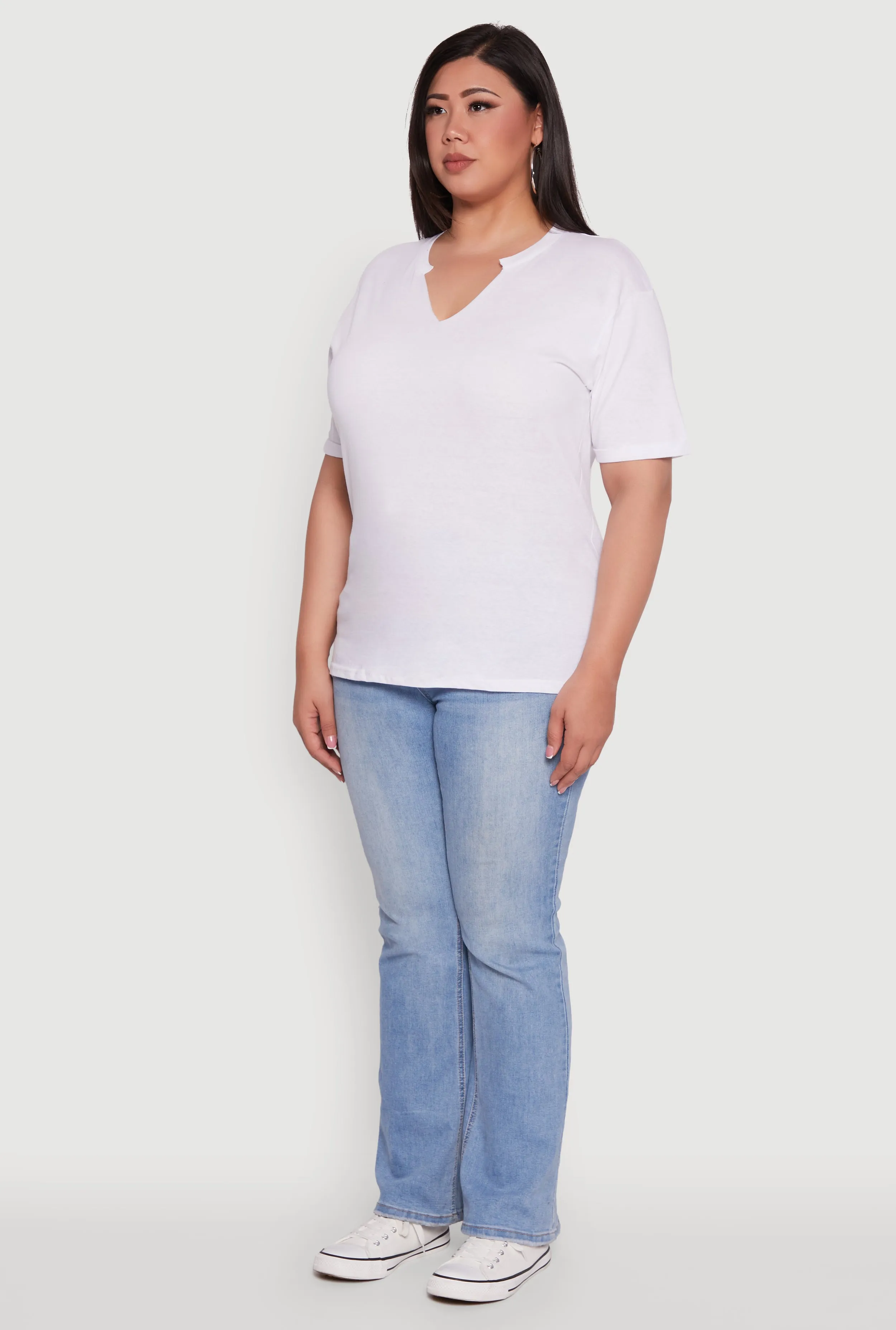 Plus Size Basic Fixed Cuff Notch Neck Tee sold by Rainbow product image thumbnail 5