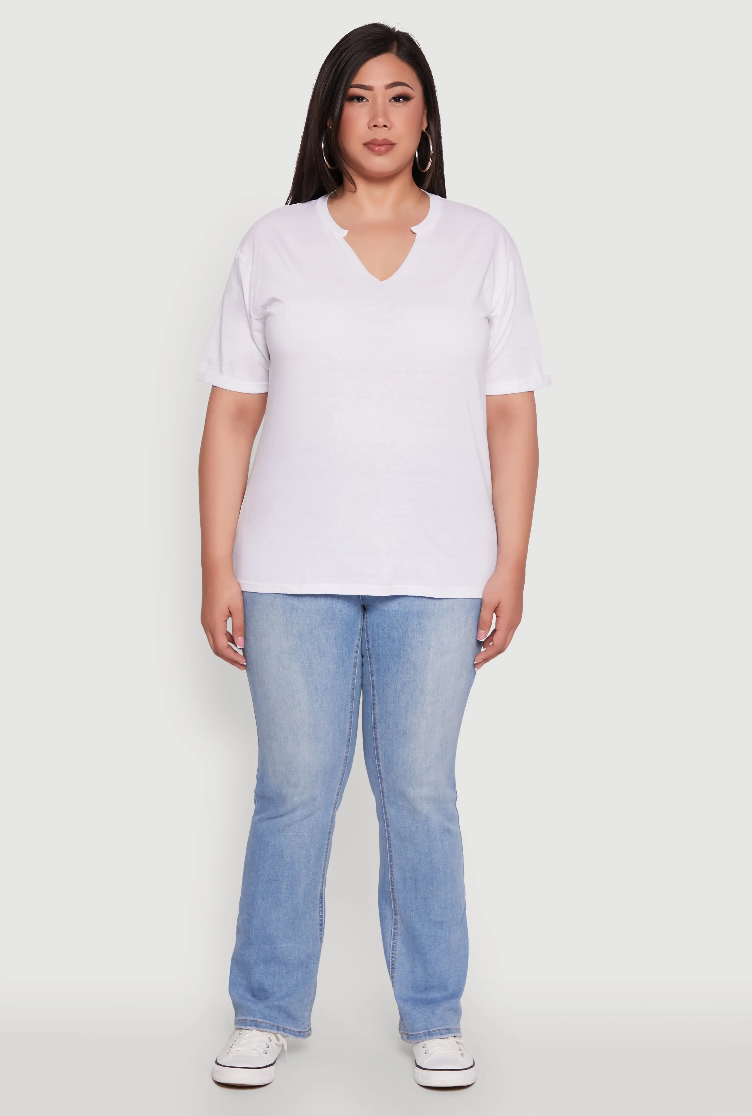 Plus Size Basic Fixed Cuff Notch Neck Tee sold by Rainbow product image thumbnail 3
