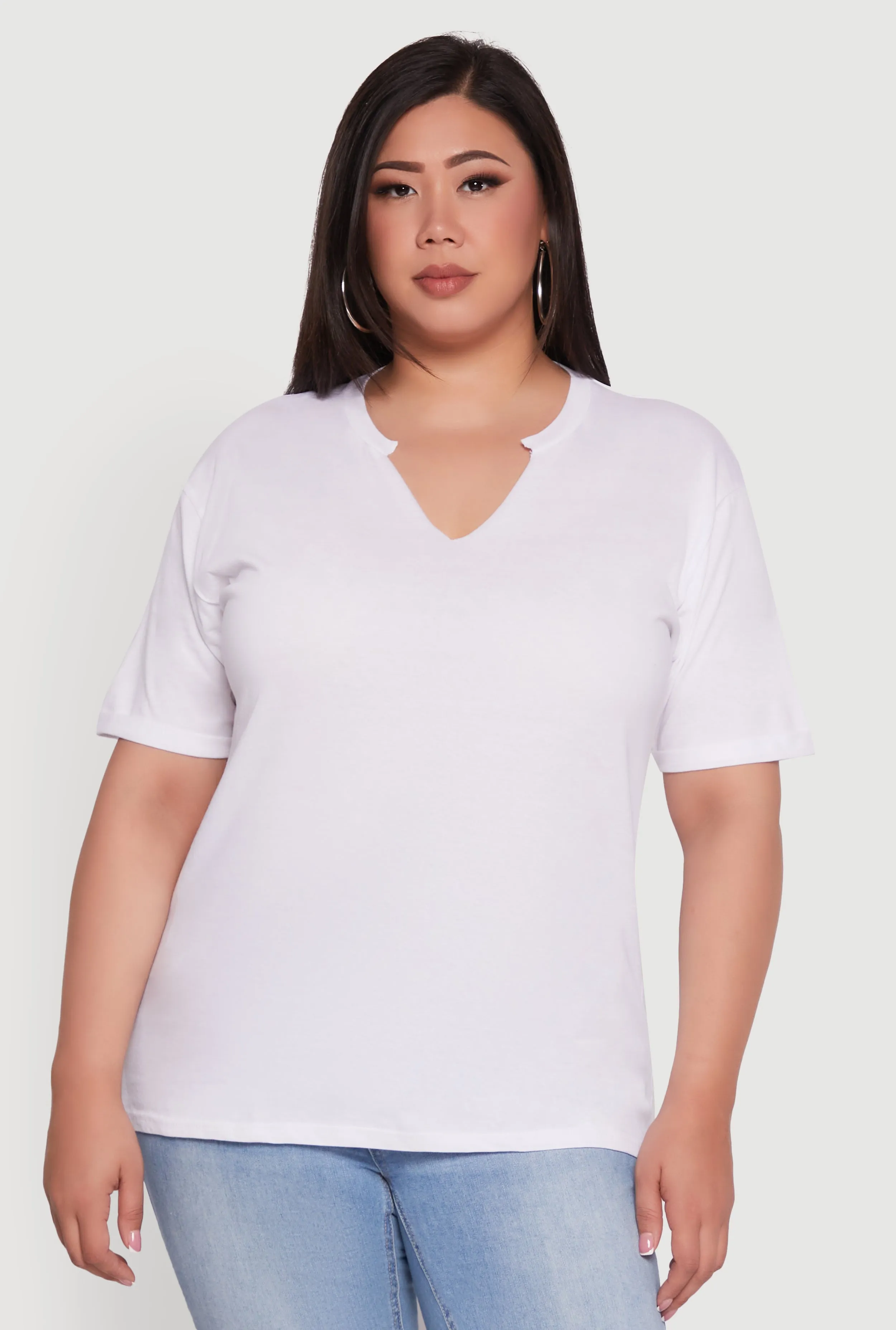 Plus Size Basic Fixed Cuff Notch Neck Tee sold by Rainbow product image thumbnail 2
