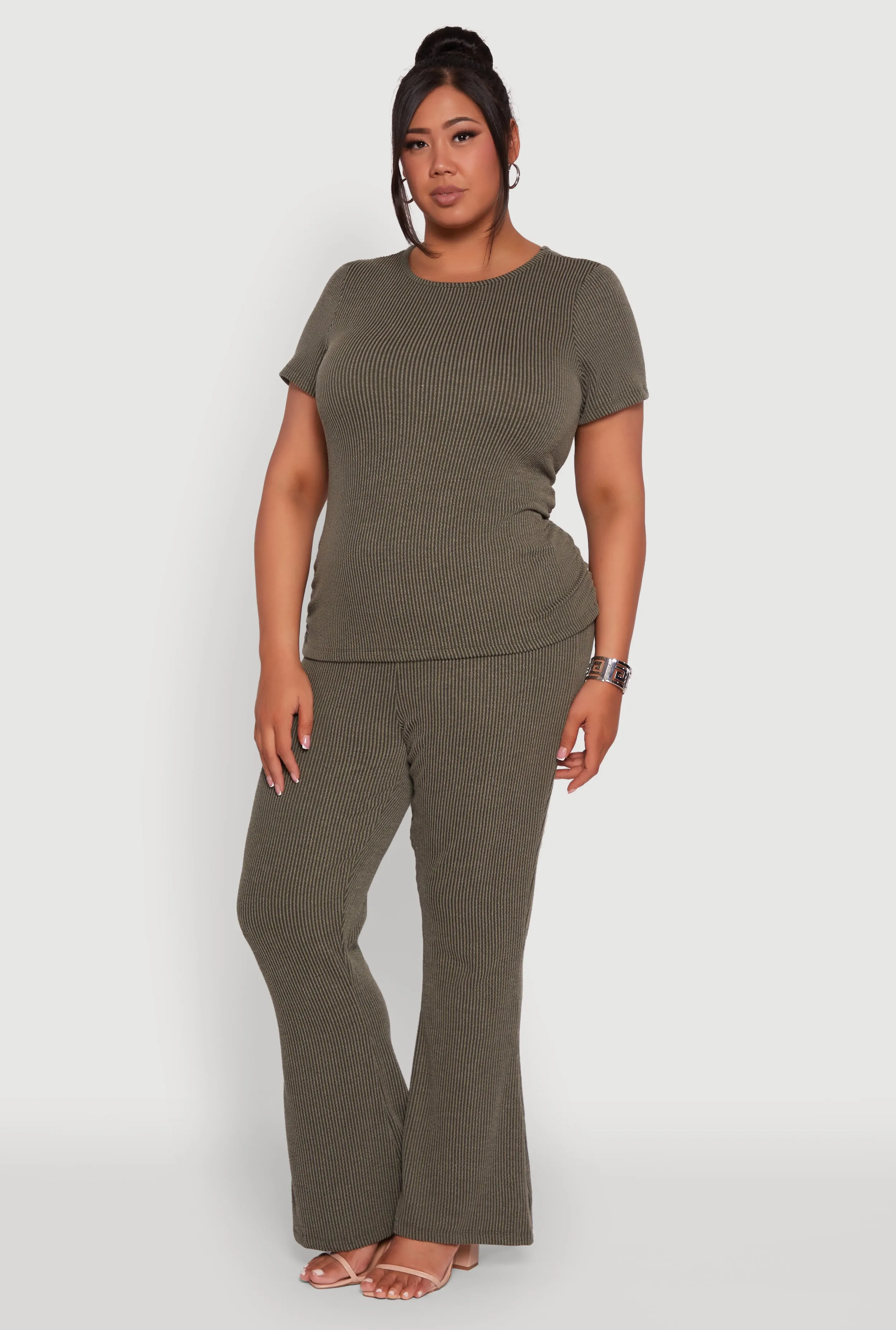 Plus Size Ribbed Knit Classic Fit Solid Crew Neck T-Shirt sold by Rainbow product image thumbnail 2