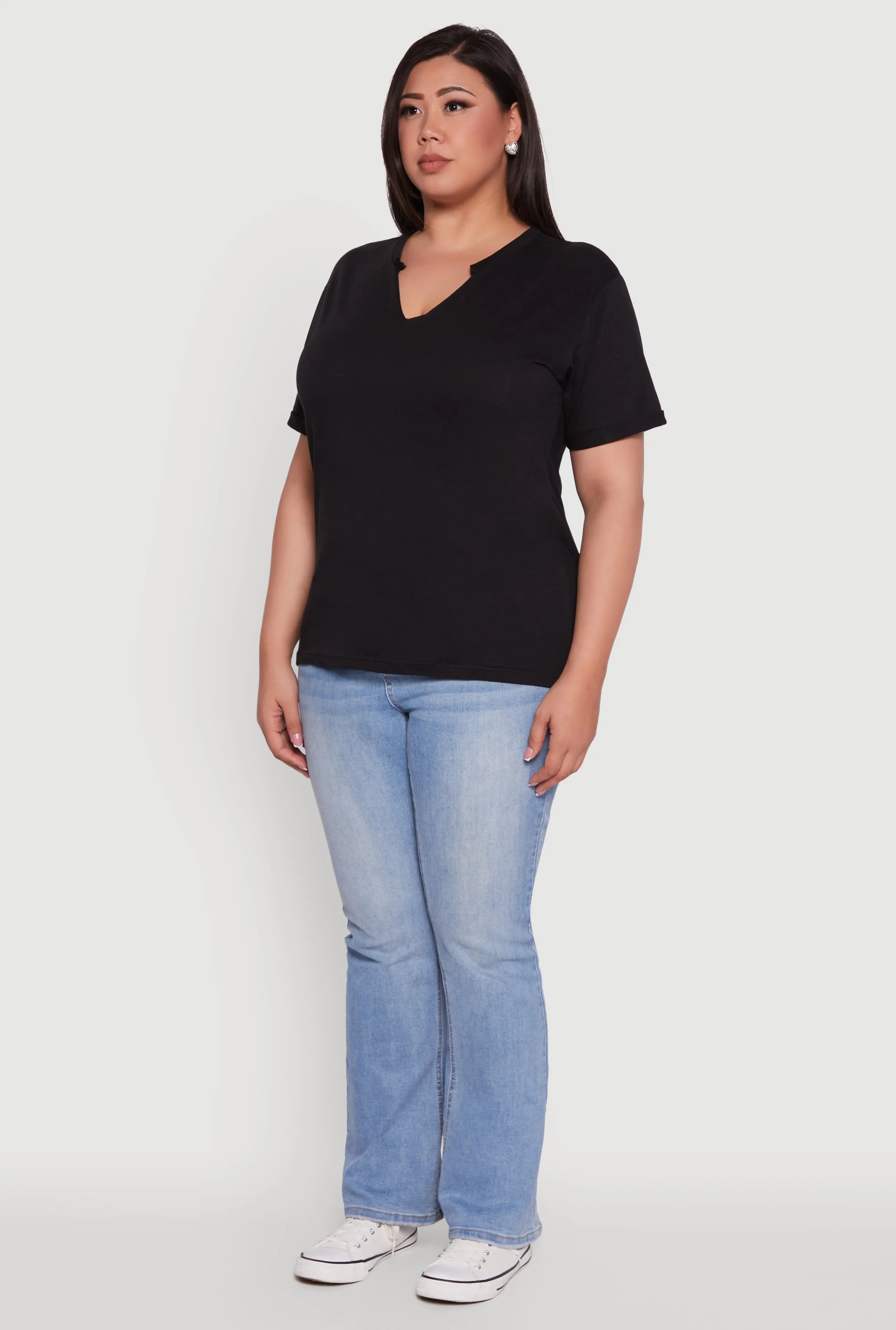 Plus Size Basic Fixed Cuff Notch Neck Tee sold by Rainbow product image thumbnail 5