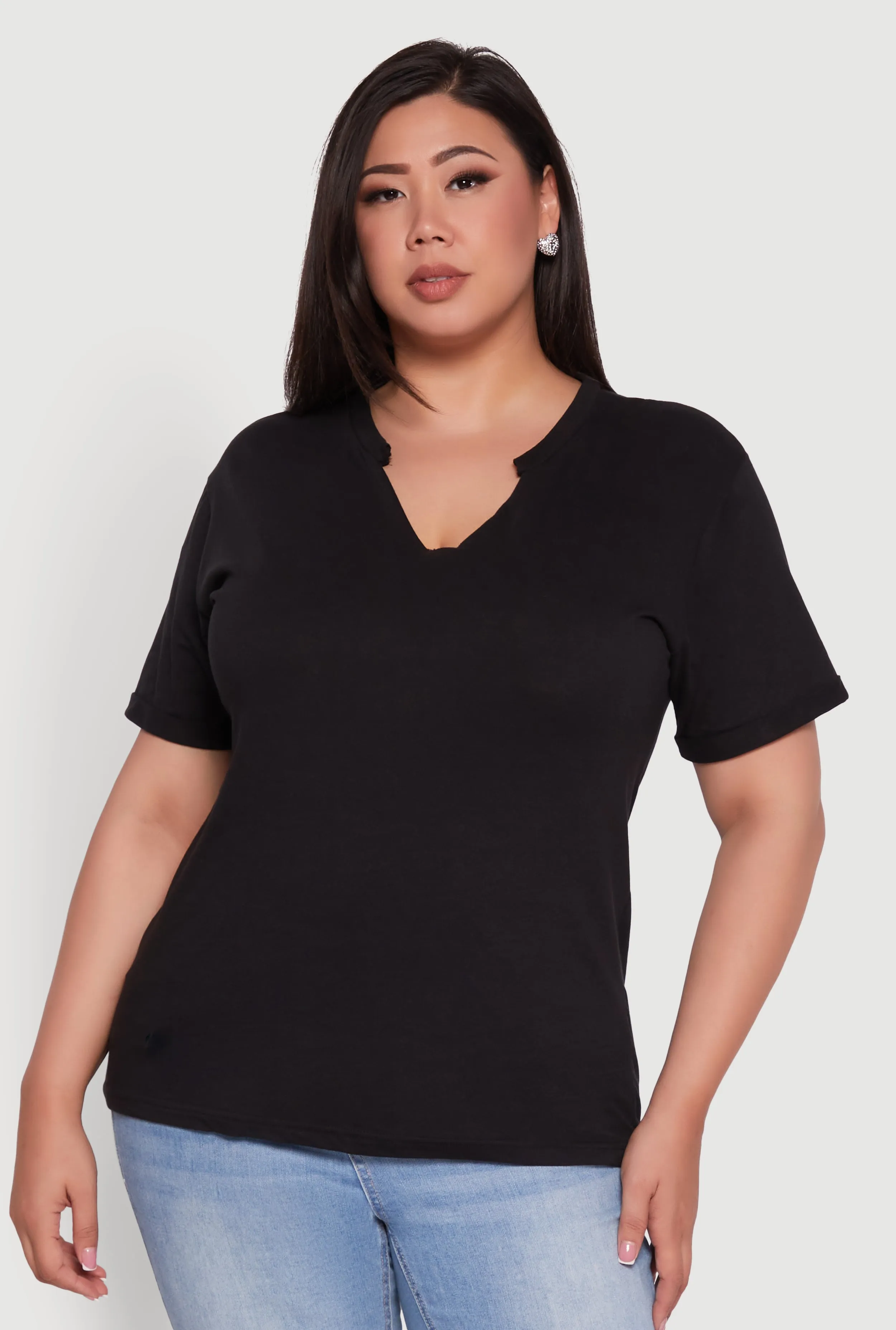 Plus Size Basic Fixed Cuff Notch Neck Tee sold by Rainbow product image thumbnail 2