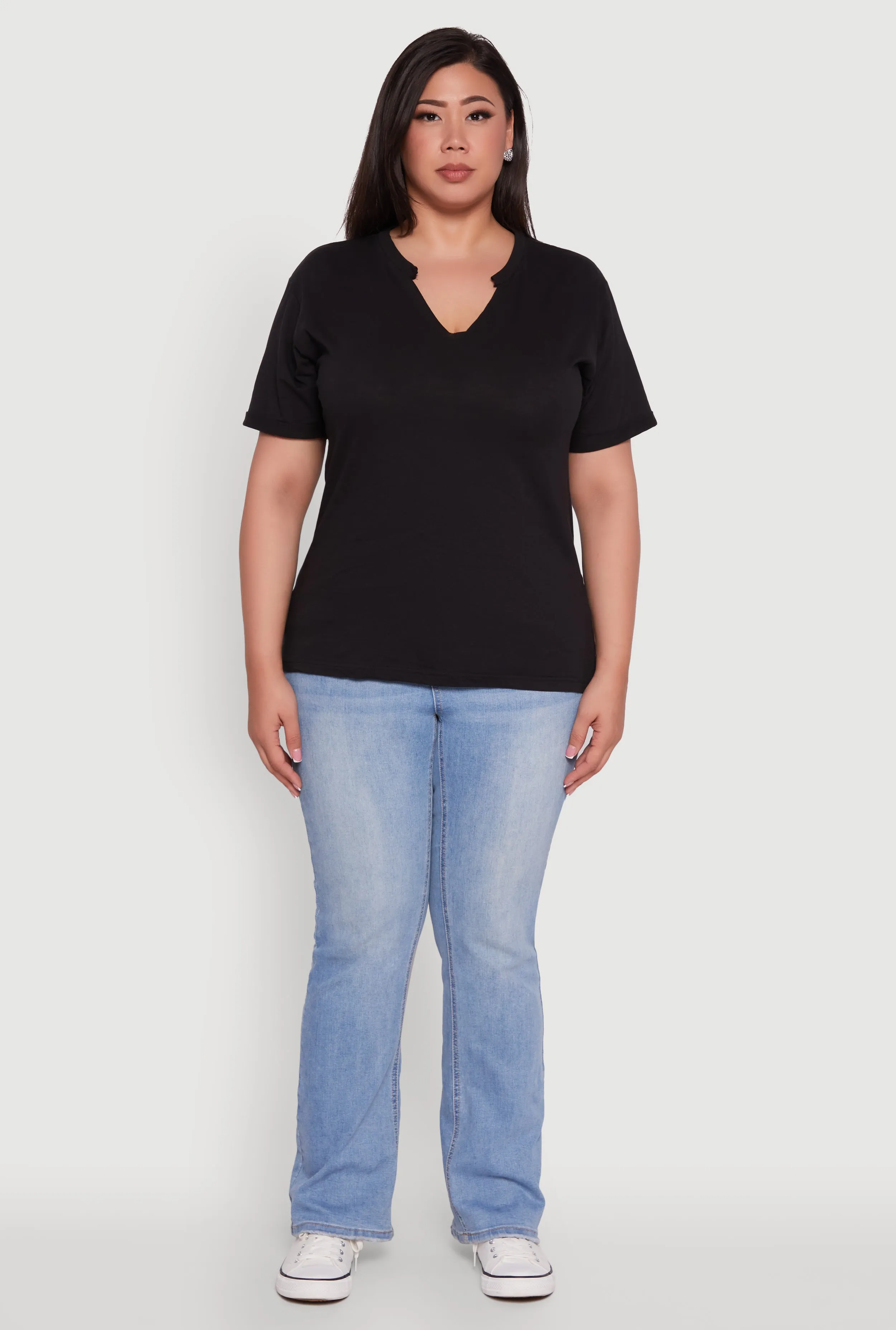 Plus Size Basic Fixed Cuff Notch Neck Tee sold by Rainbow product image thumbnail 3