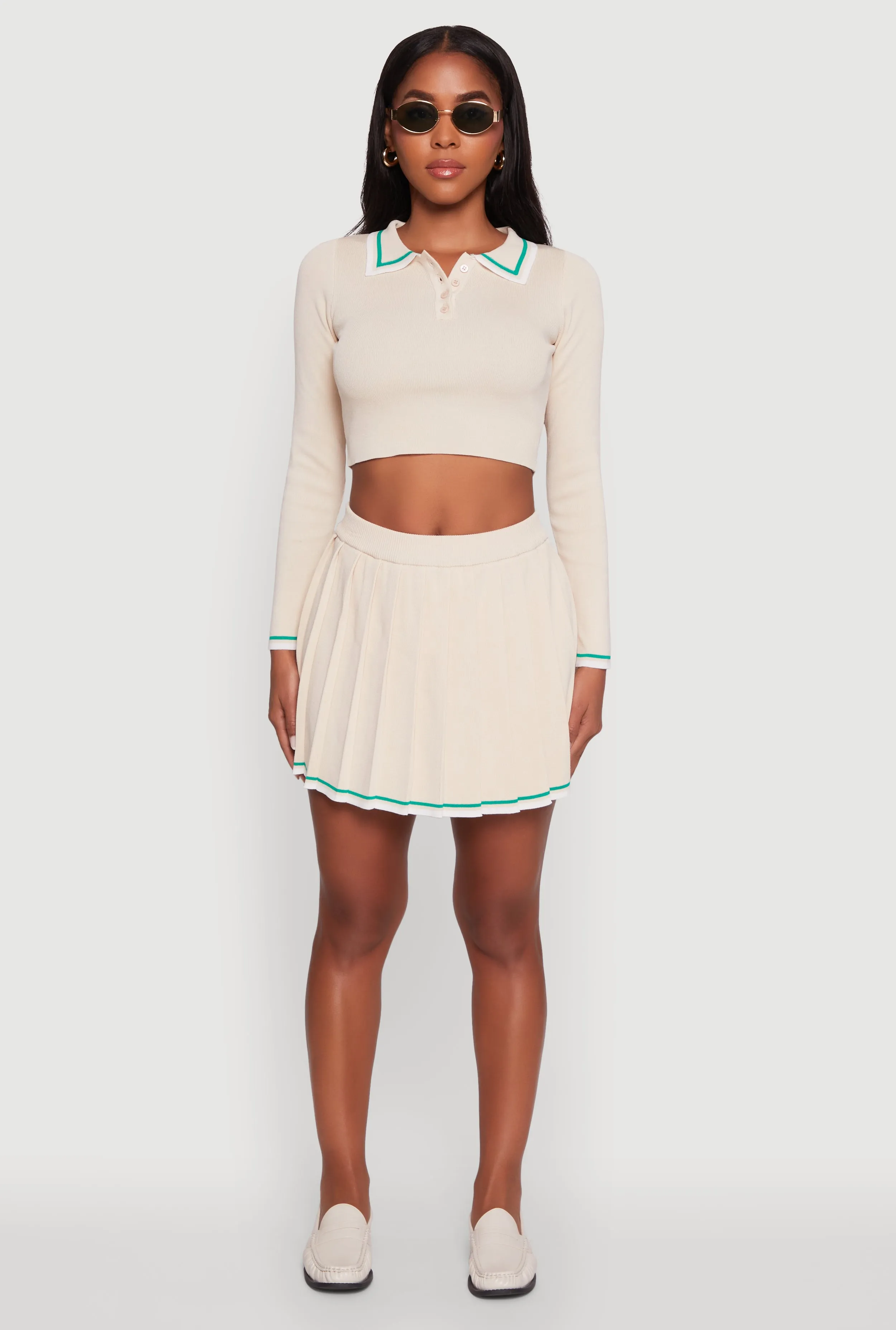 Daisy Contrast Trim Cropped Long Sleeve Polo Shirt sold by Rainbow product image thumbnail 3