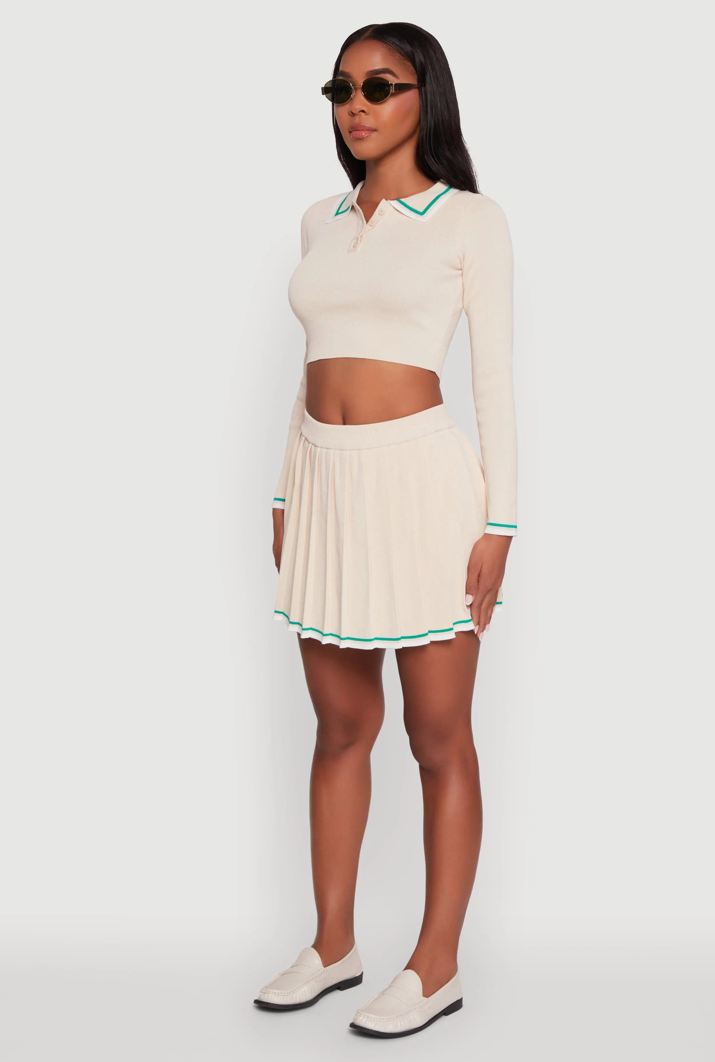 Daisy Contrast Trim Cropped Long Sleeve Polo Shirt sold by Rainbow product image thumbnail 5