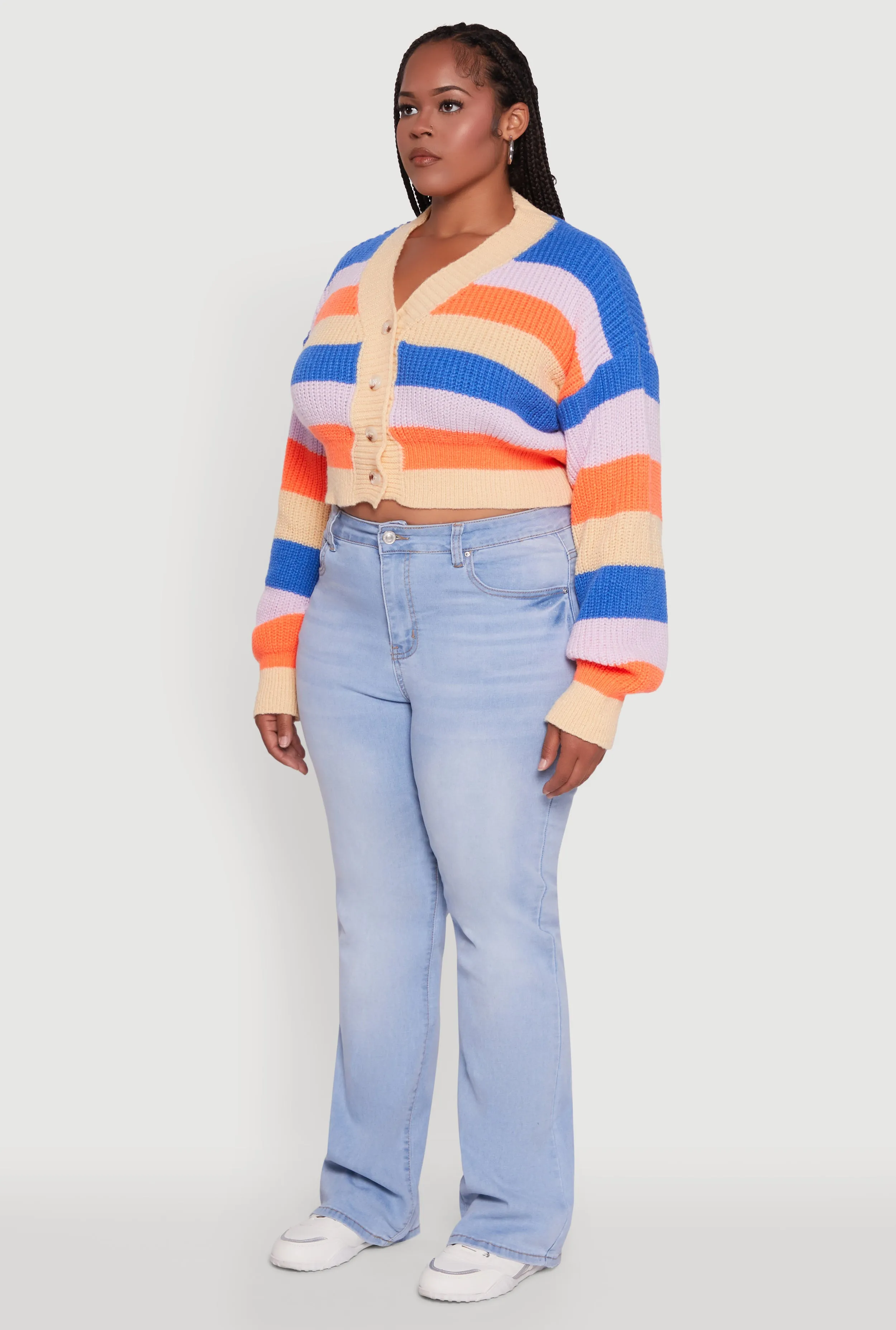 Plus Size Daisy Striped Cropped Button Front Cardigan sold by Rainbow product image thumbnail 5