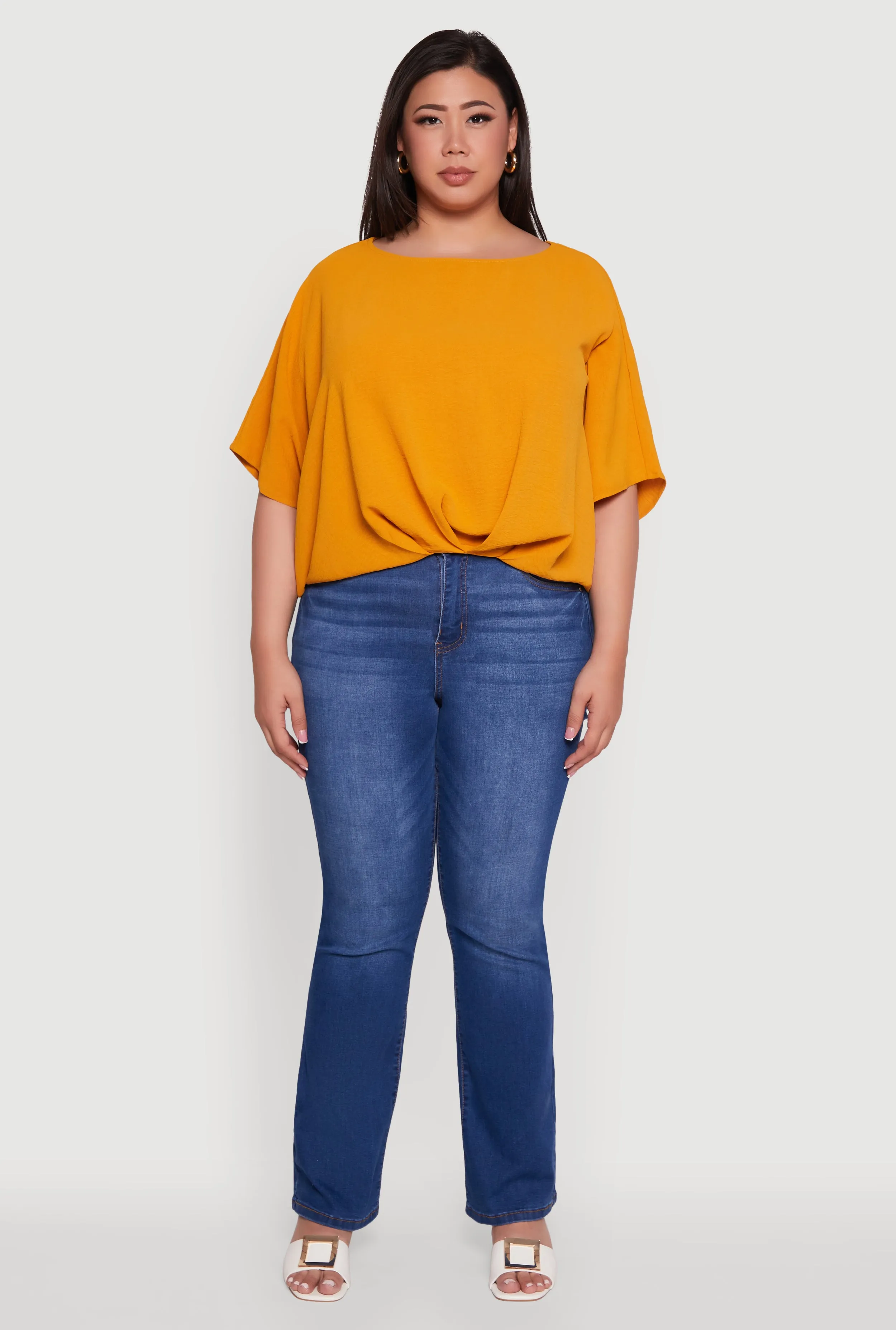 Plus Size Crepe Knit Gathered Hem Dolman Sleeve Blouse sold by Rainbow product image thumbnail 3