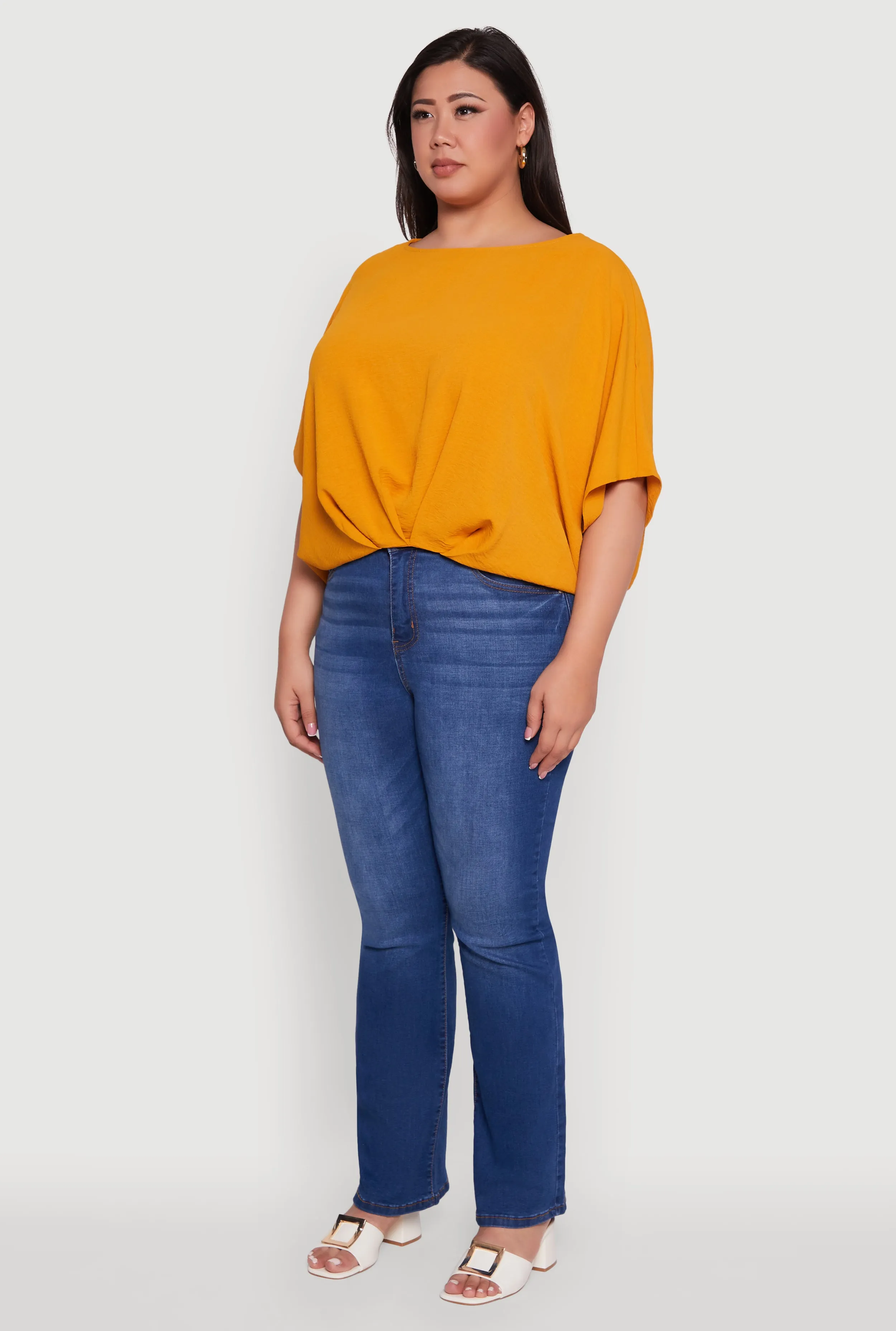 Plus Size Crepe Knit Gathered Hem Dolman Sleeve Blouse sold by Rainbow product image thumbnail 5