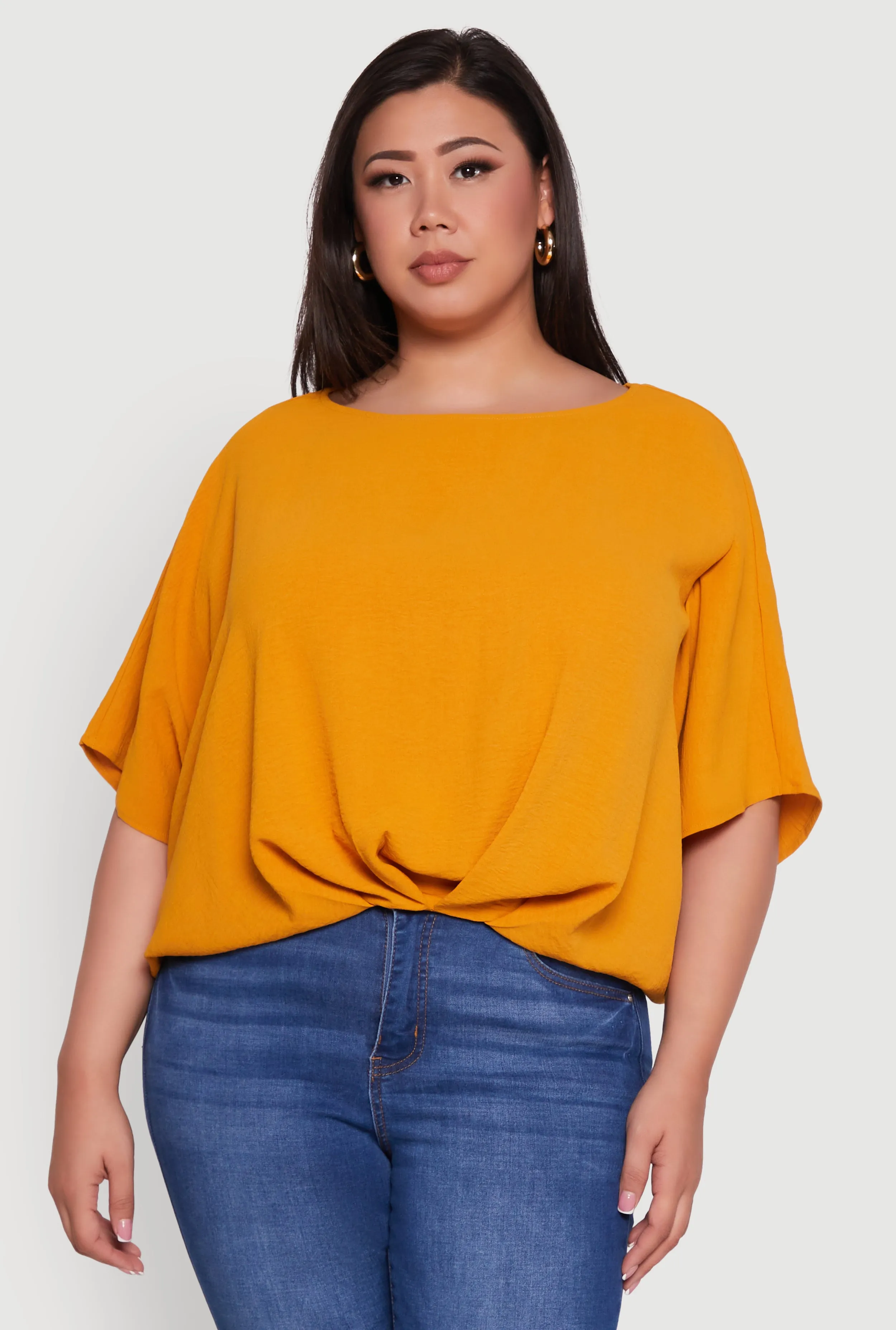 Plus Size Crepe Knit Gathered Hem Dolman Sleeve Blouse sold by Rainbow product image thumbnail 2