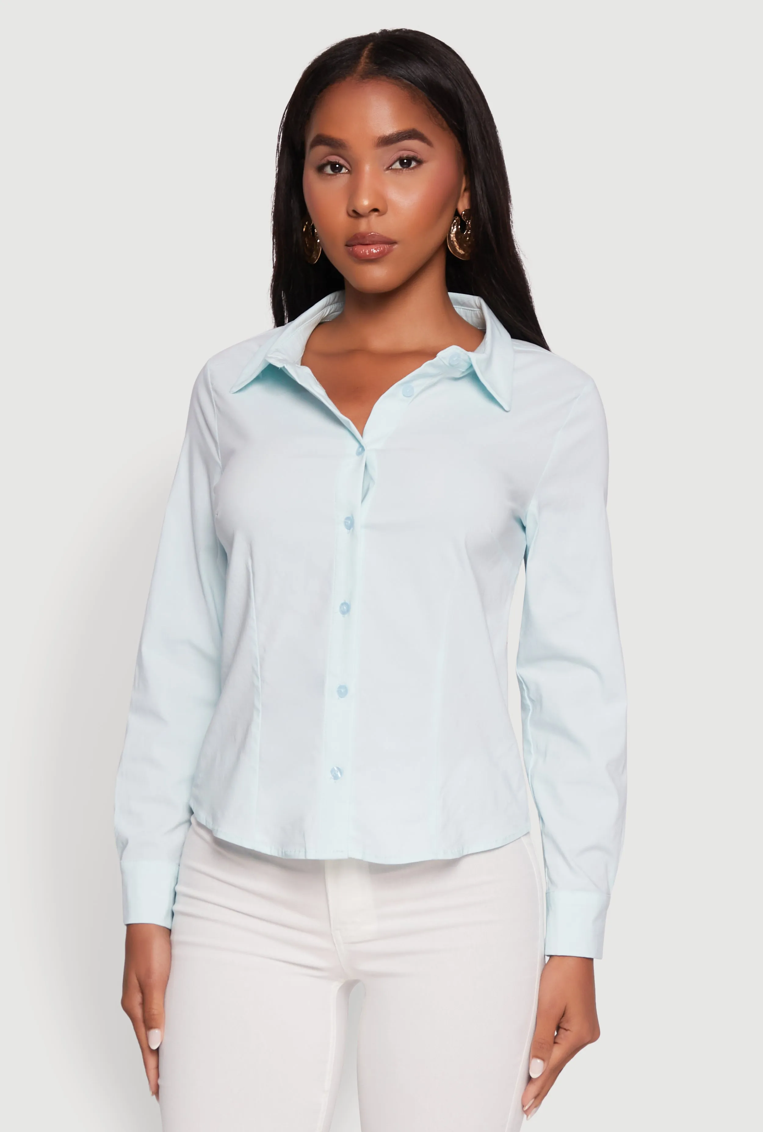 Iris Classic Fit Solid Button Front Long Sleeve Shirt sold by Rainbow product image thumbnail 2