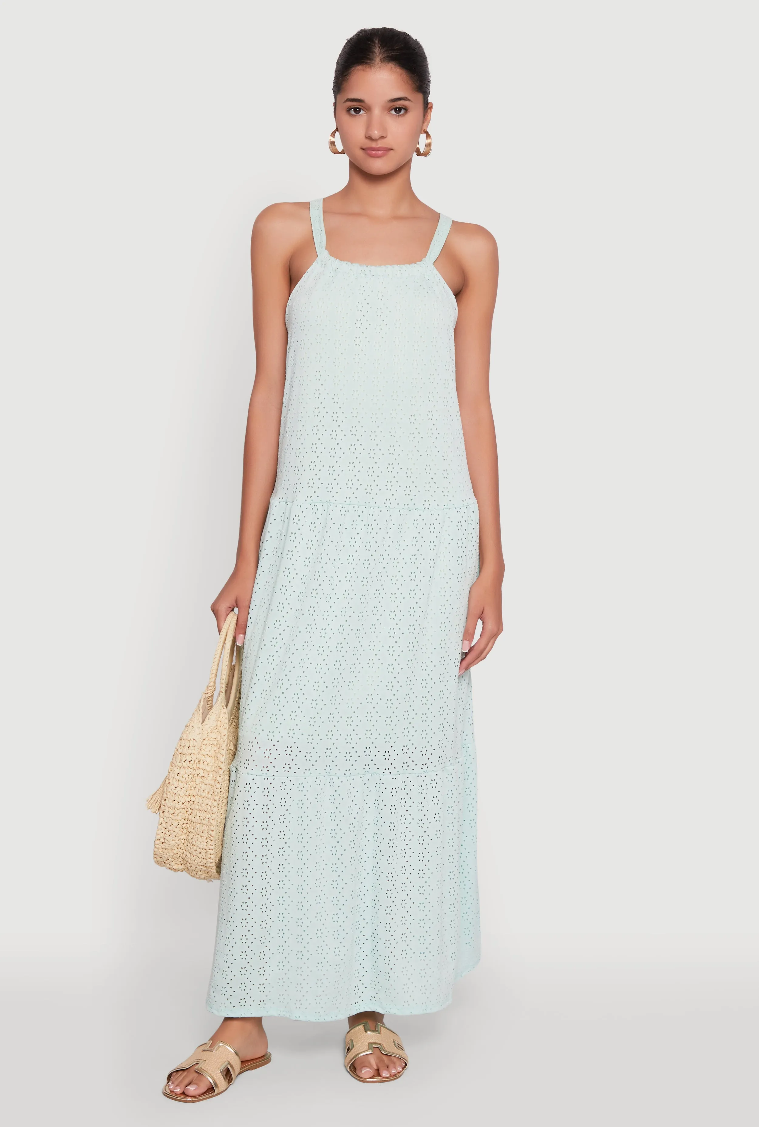 Eyelet Tiered A-Line Maxi Dress sold by Rainbow