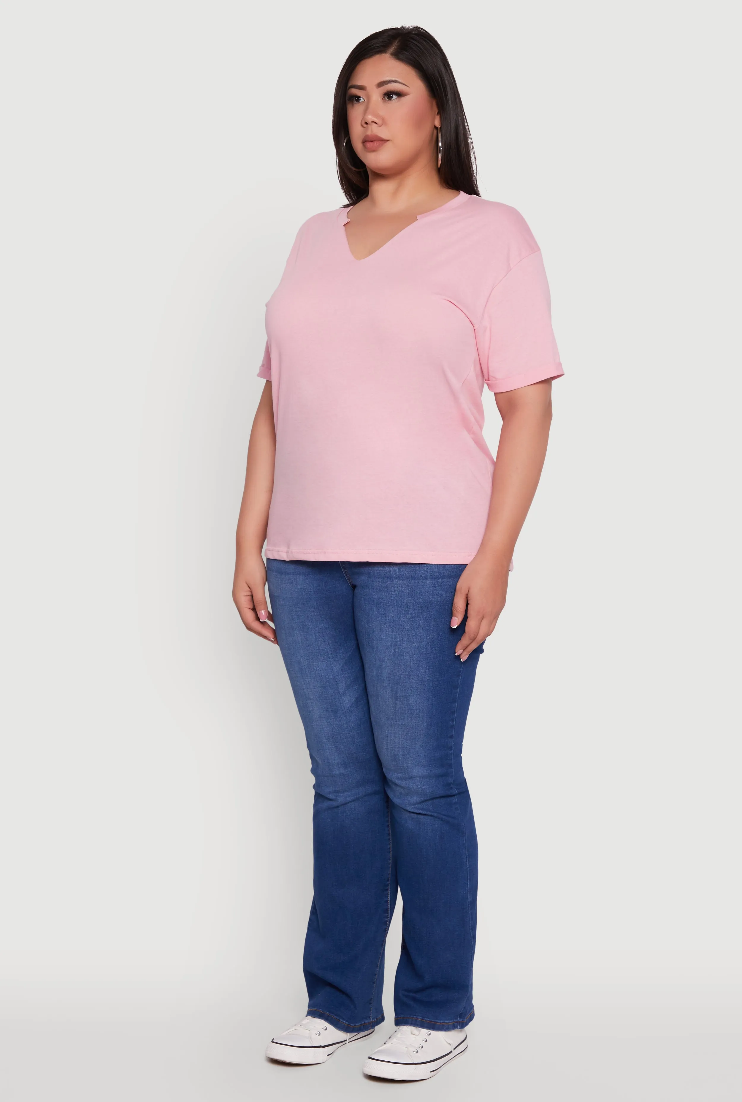 Plus Size Basic Fixed Cuff Notch Neck Tee sold by Rainbow product image thumbnail 5