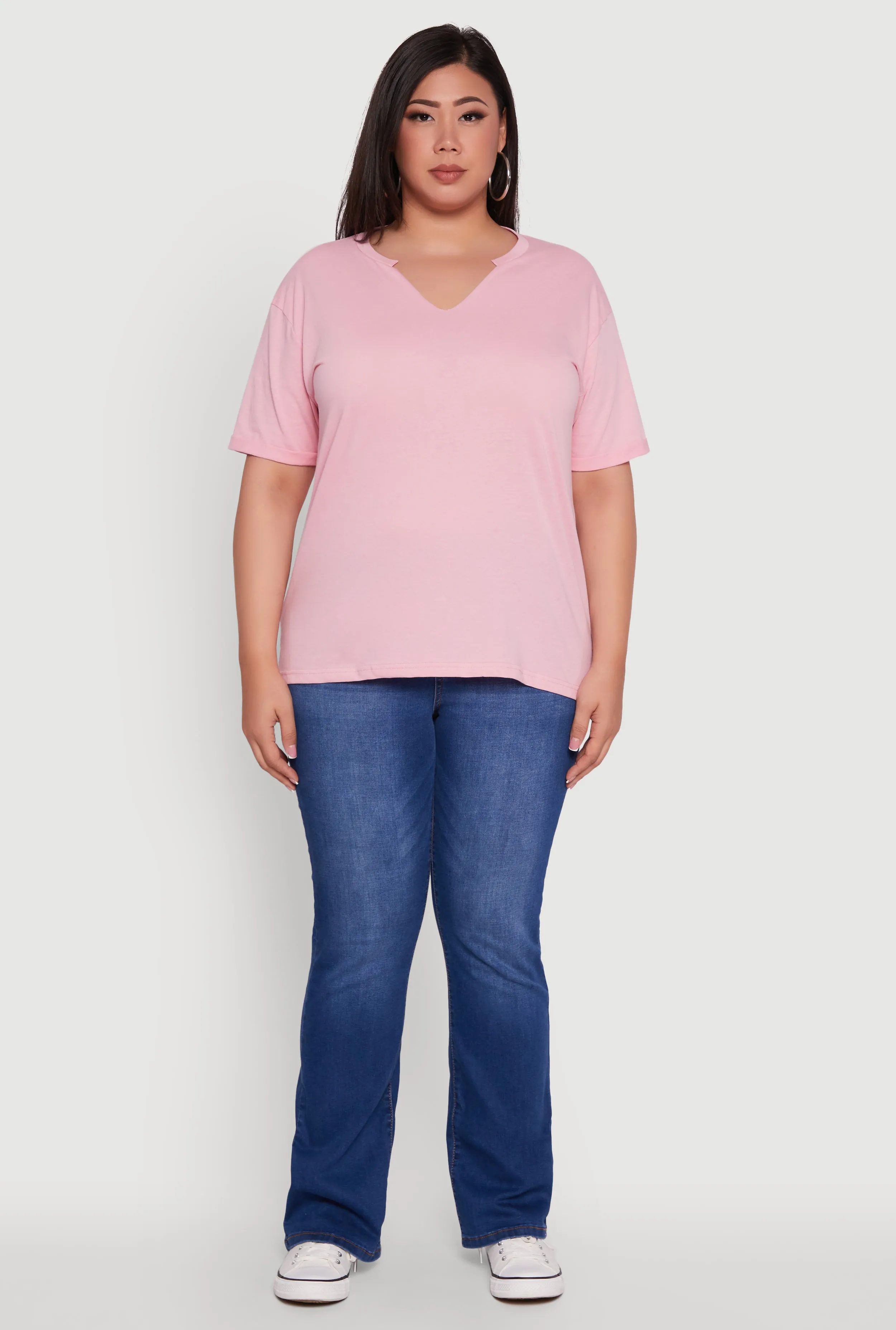 Plus Size Basic Fixed Cuff Notch Neck Tee sold by Rainbow product image thumbnail 3