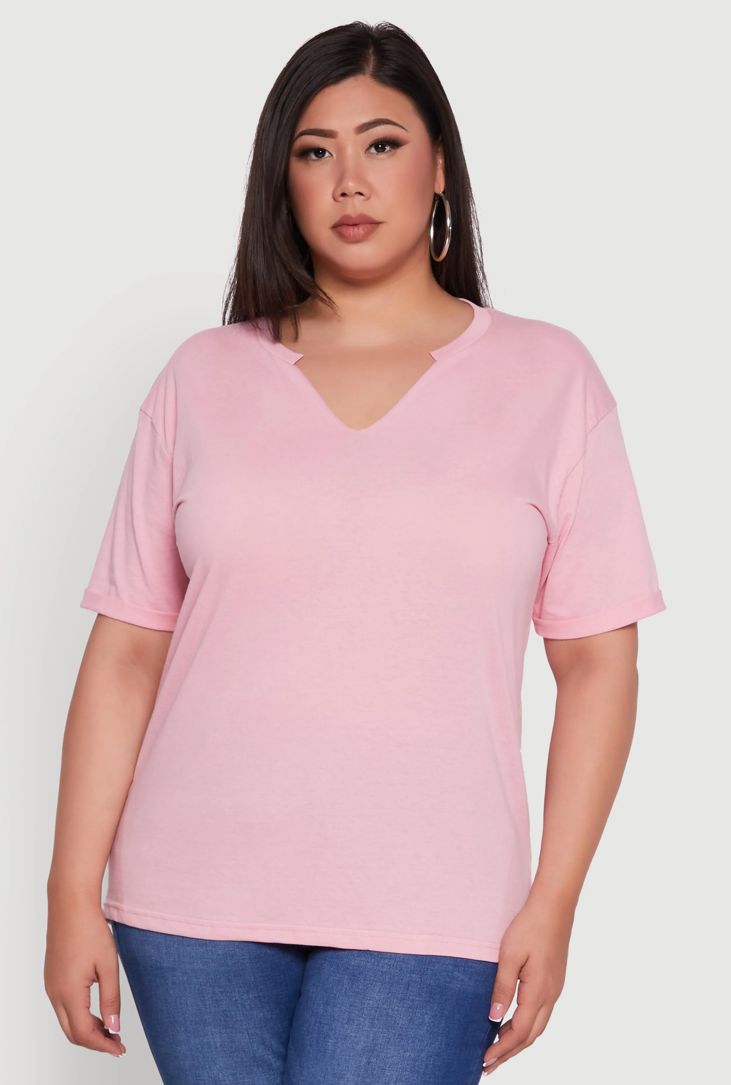 Plus Size Basic Fixed Cuff Notch Neck Tee sold by Rainbow product image thumbnail 2