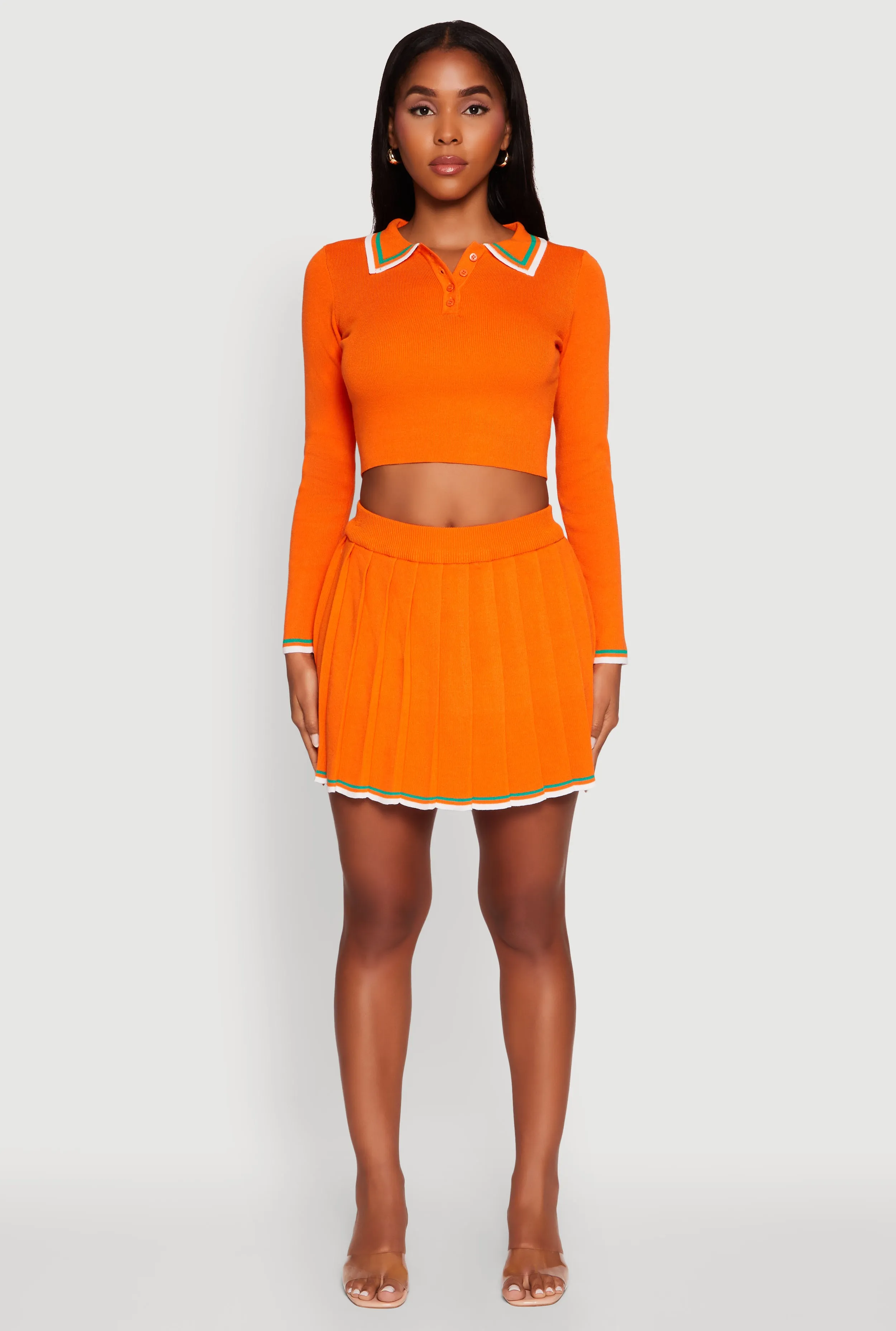 Daisy Contrast Trim Cropped Long Sleeve Polo Shirt sold by Rainbow product image thumbnail 2