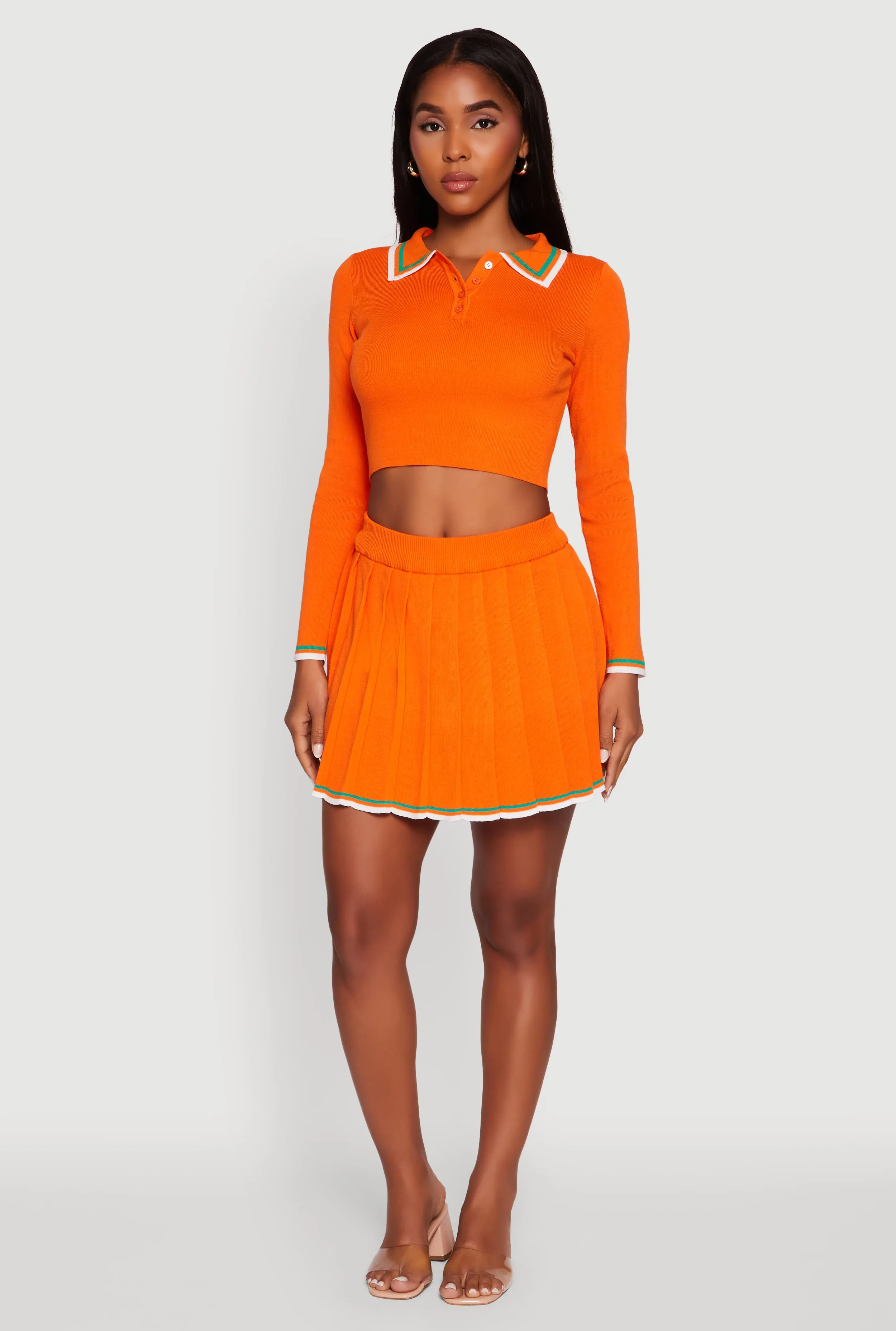 Daisy Contrast Trim Cropped Long Sleeve Polo Shirt sold by Rainbow product image thumbnail 3