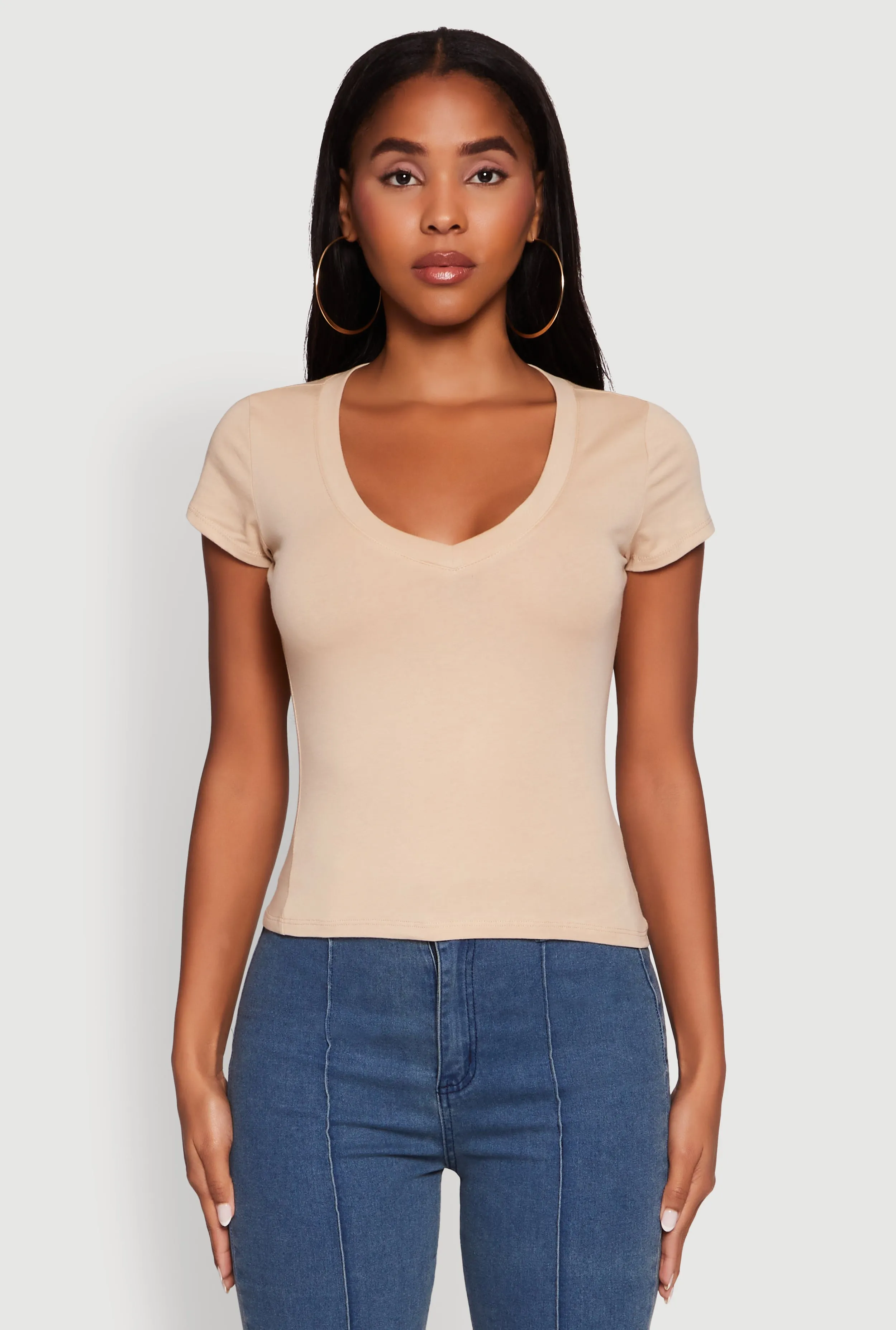 V Neck Short Sleeve Basic Tee sold by Rainbow product image thumbnail 2