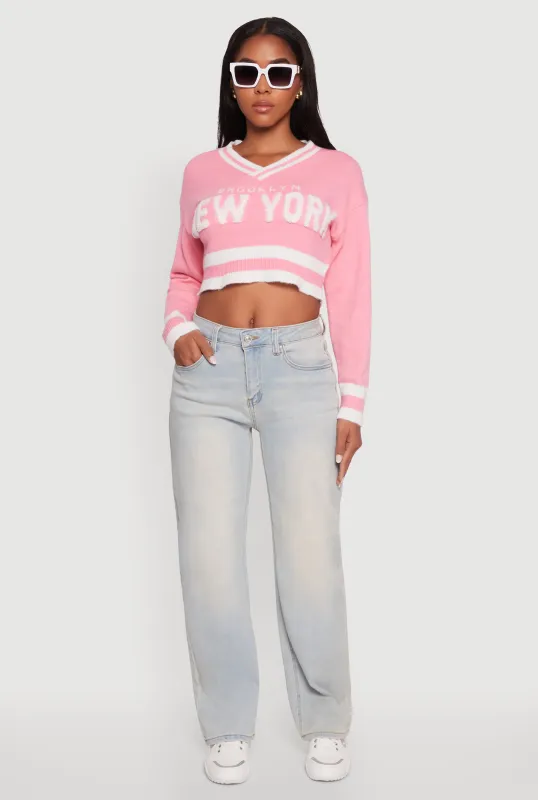 Daisy Chenille New York Graphic Cropped Sweater sold by Rainbow