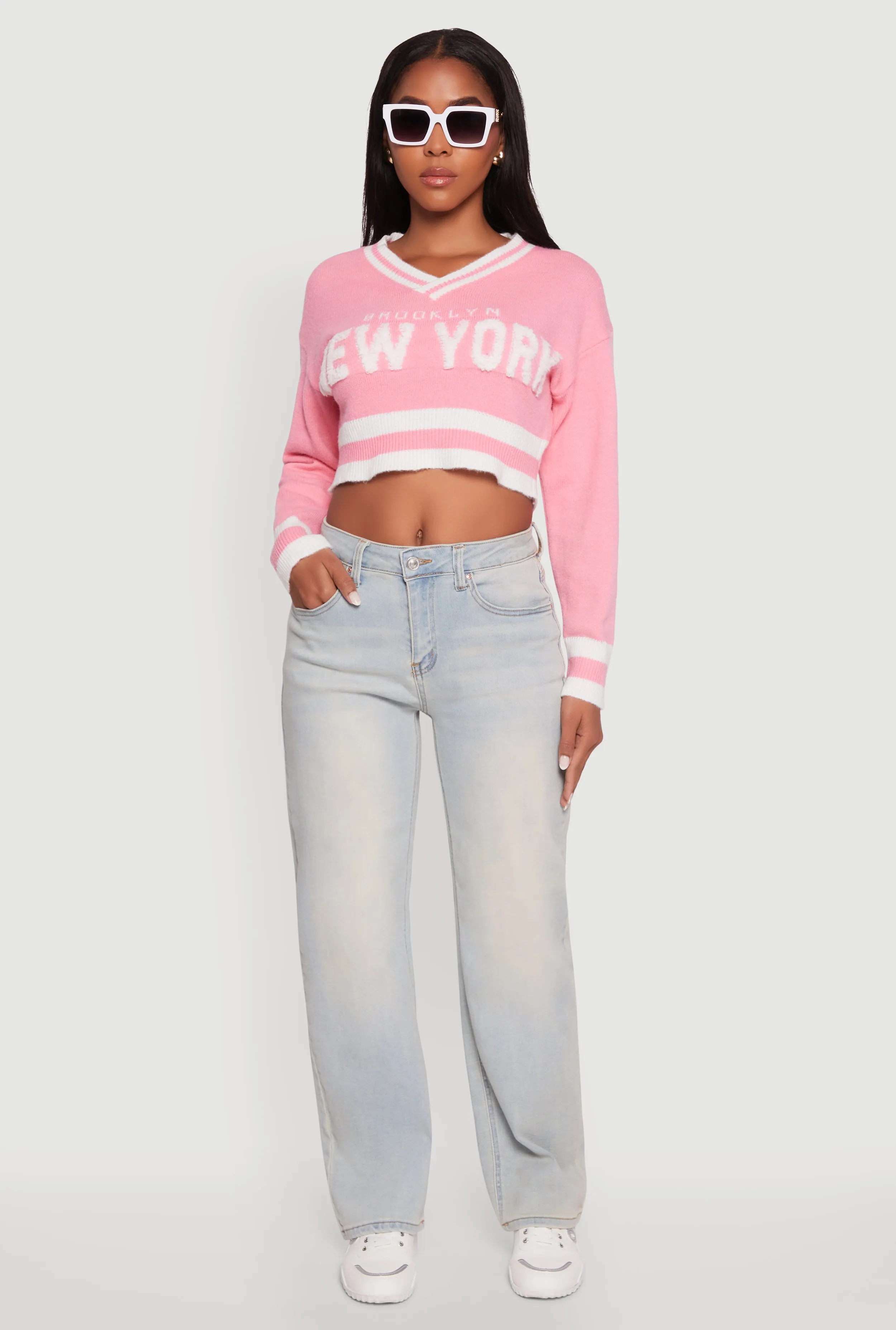 Daisy Chenille New York Graphic Cropped Sweater sold by Rainbow