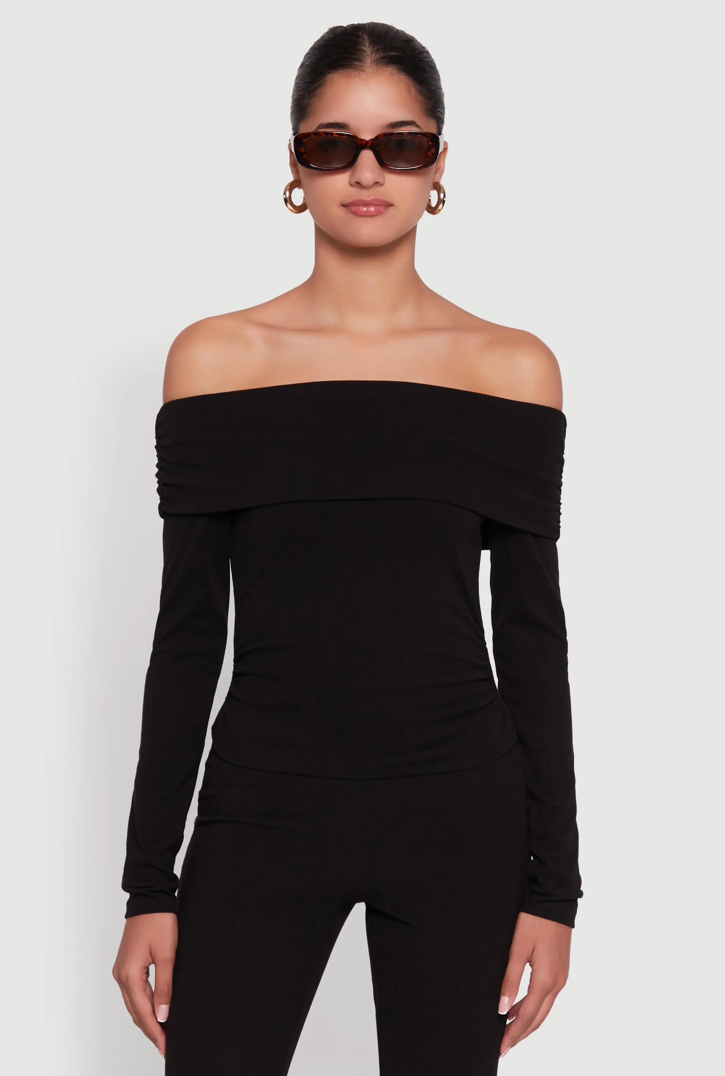 Haute Monde Fold Over Off The Shoulder Top sold by Rainbow