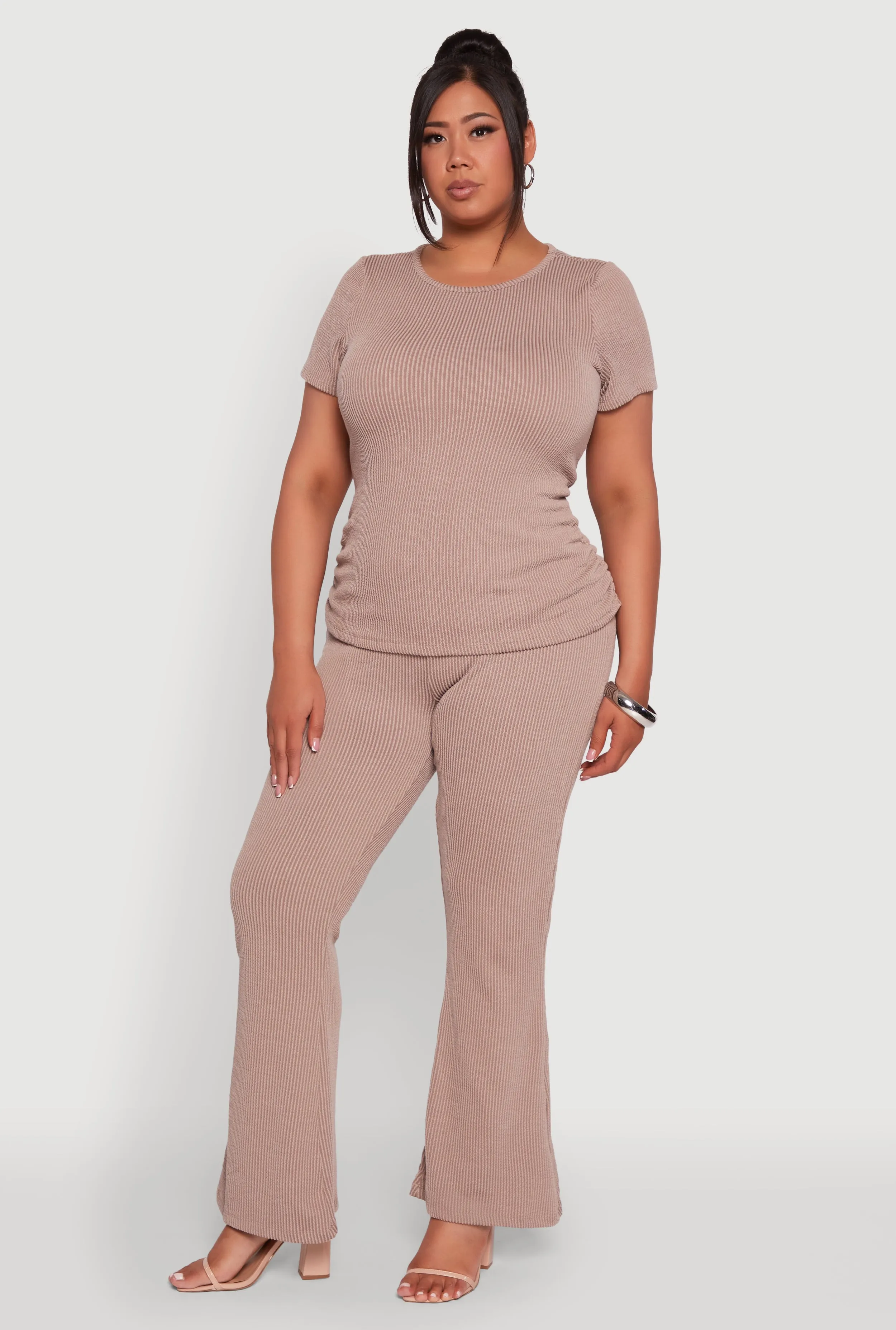 Plus Size High Waisted Ribbed Knit Flare Leg Pants sold by Rainbow