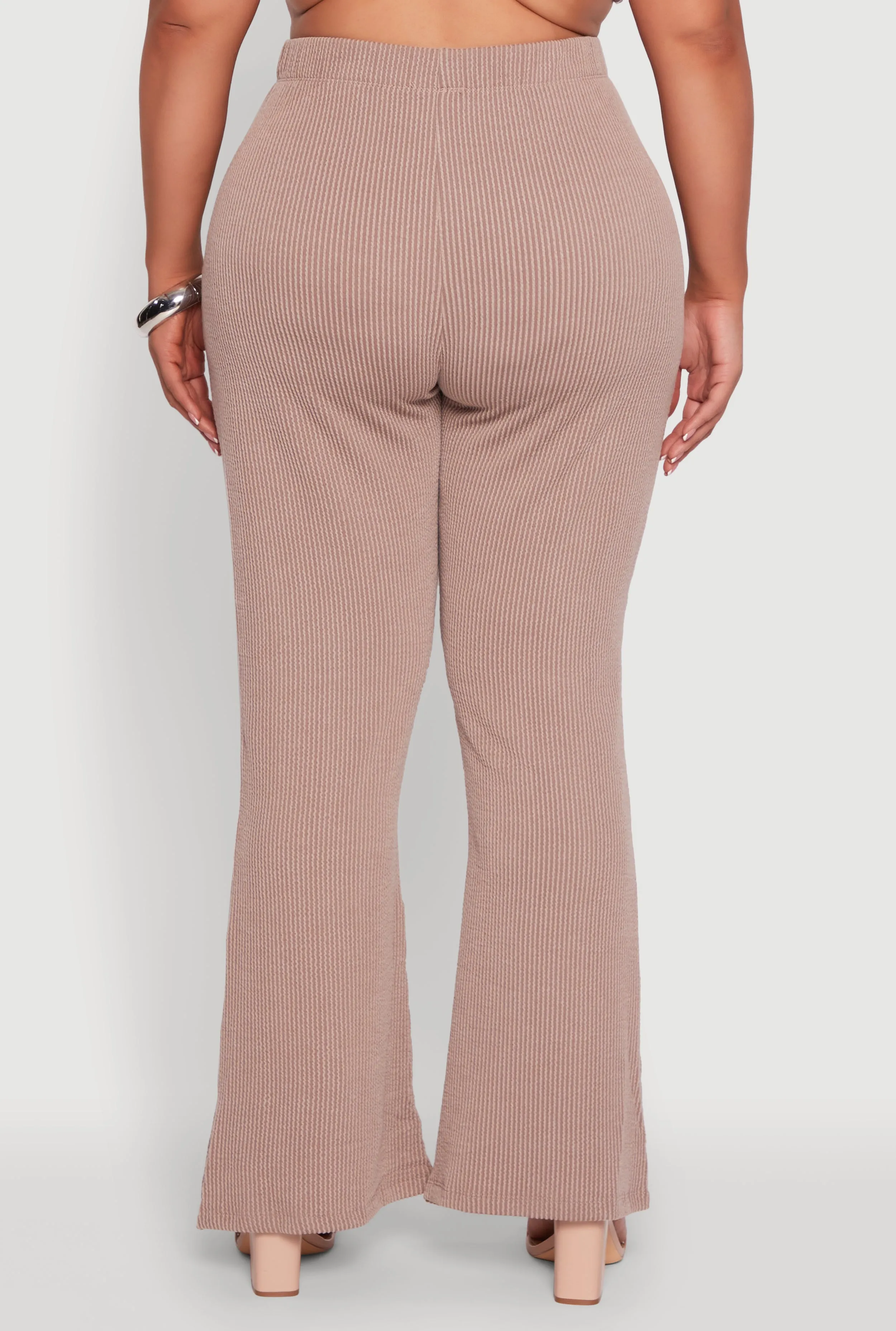 Plus Size High Waisted Ribbed Knit Flare Leg Pants sold by Rainbow product image thumbnail 5