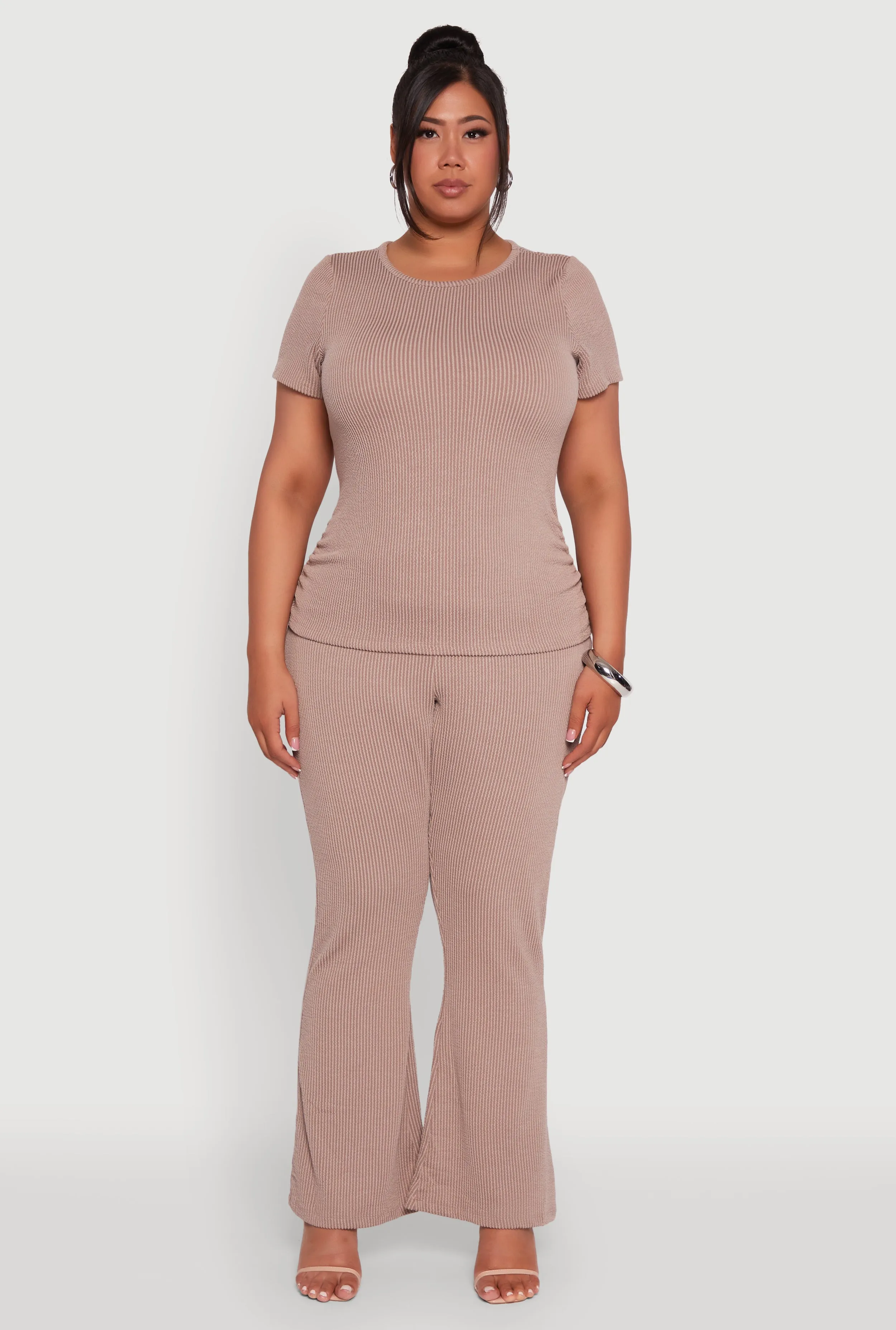 Plus Size High Waisted Ribbed Knit Flare Leg Pants sold by Rainbow product image thumbnail 2