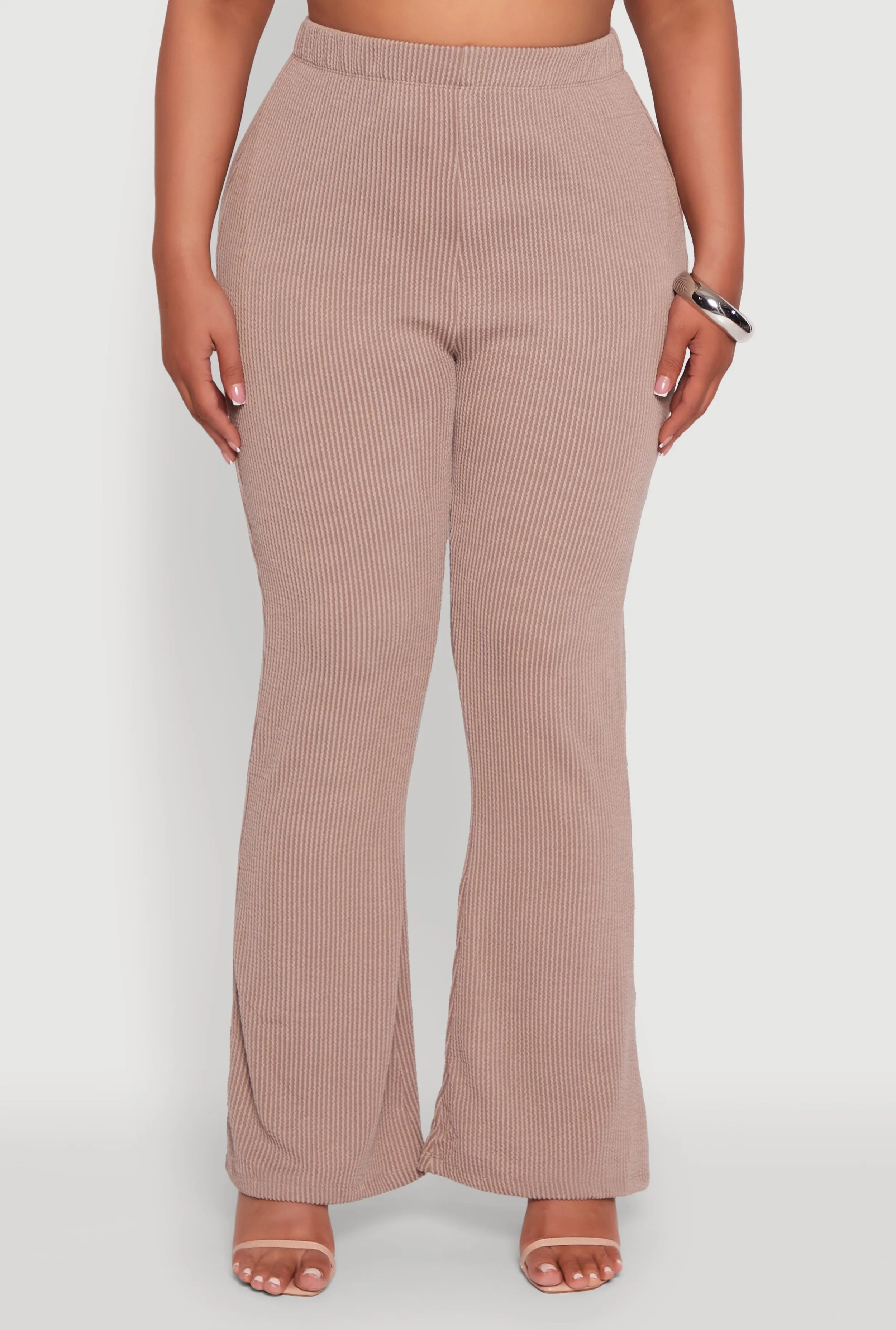 Plus Size High Waisted Ribbed Knit Flare Leg Pants sold by Rainbow product image thumbnail 3