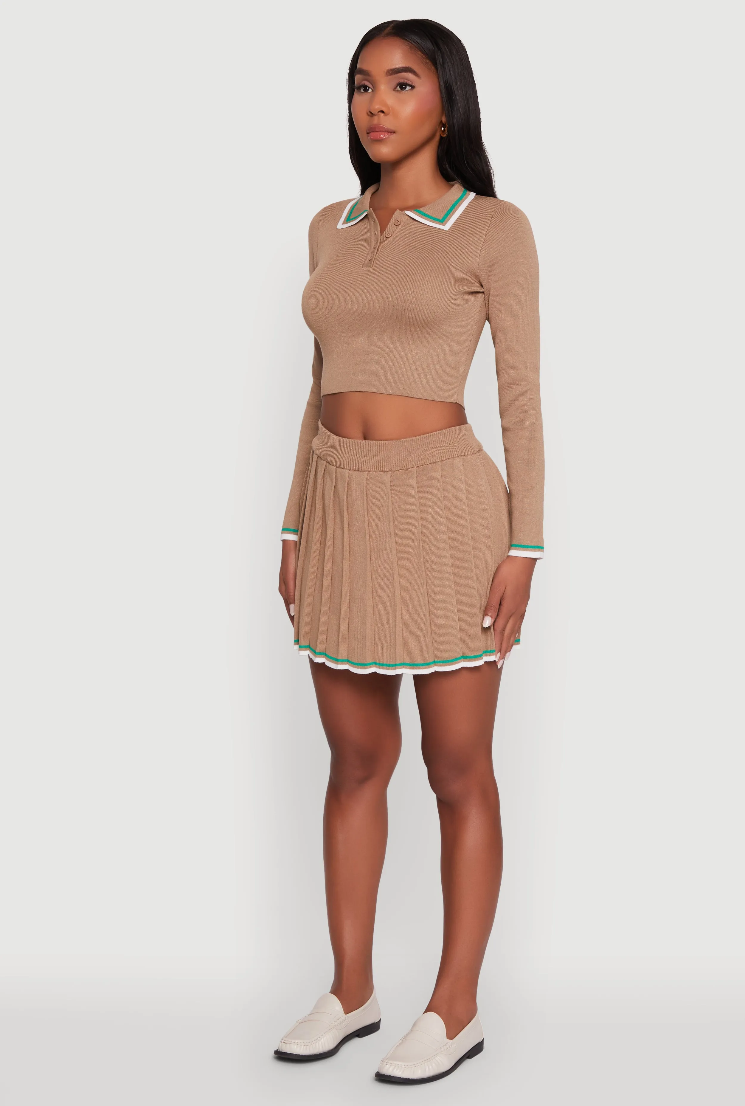 Daisy Contrast Trim Cropped Long Sleeve Polo Shirt sold by Rainbow product image thumbnail 5