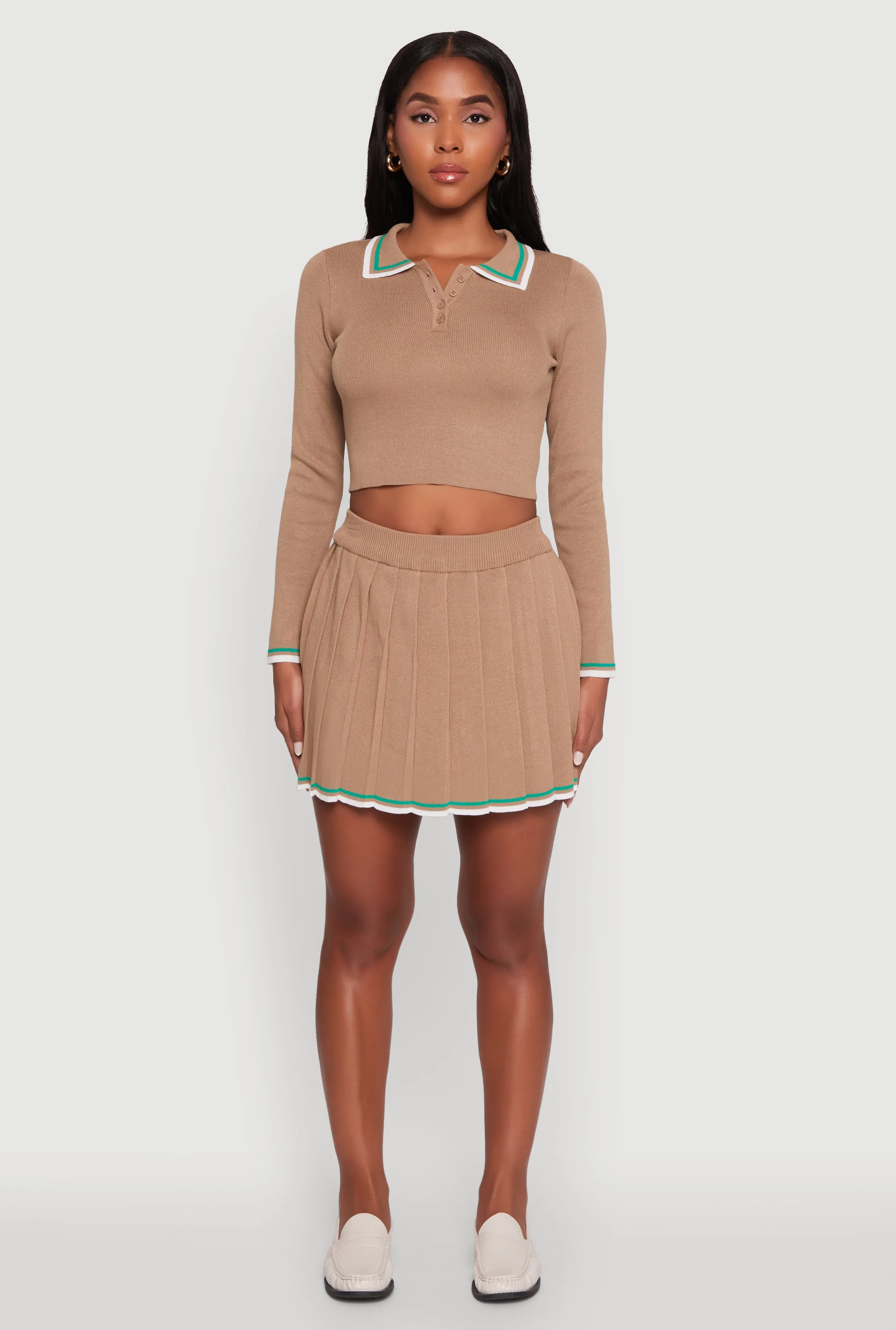 Daisy Contrast Trim Cropped Long Sleeve Polo Shirt sold by Rainbow product image thumbnail 3