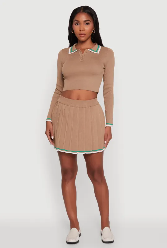 Daisy Contrast Trim Cropped Long Sleeve Polo Shirt sold by Rainbow