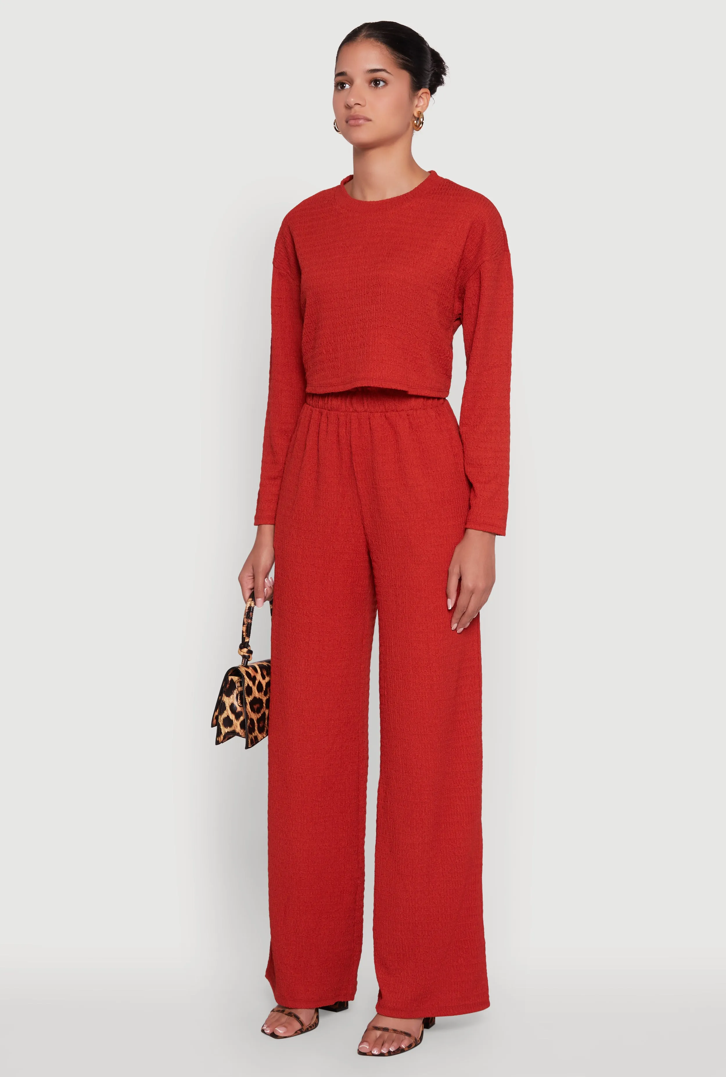 Trendy Textured Knit Long Sleeve Crop Top sold by Rainbow product image thumbnail 5