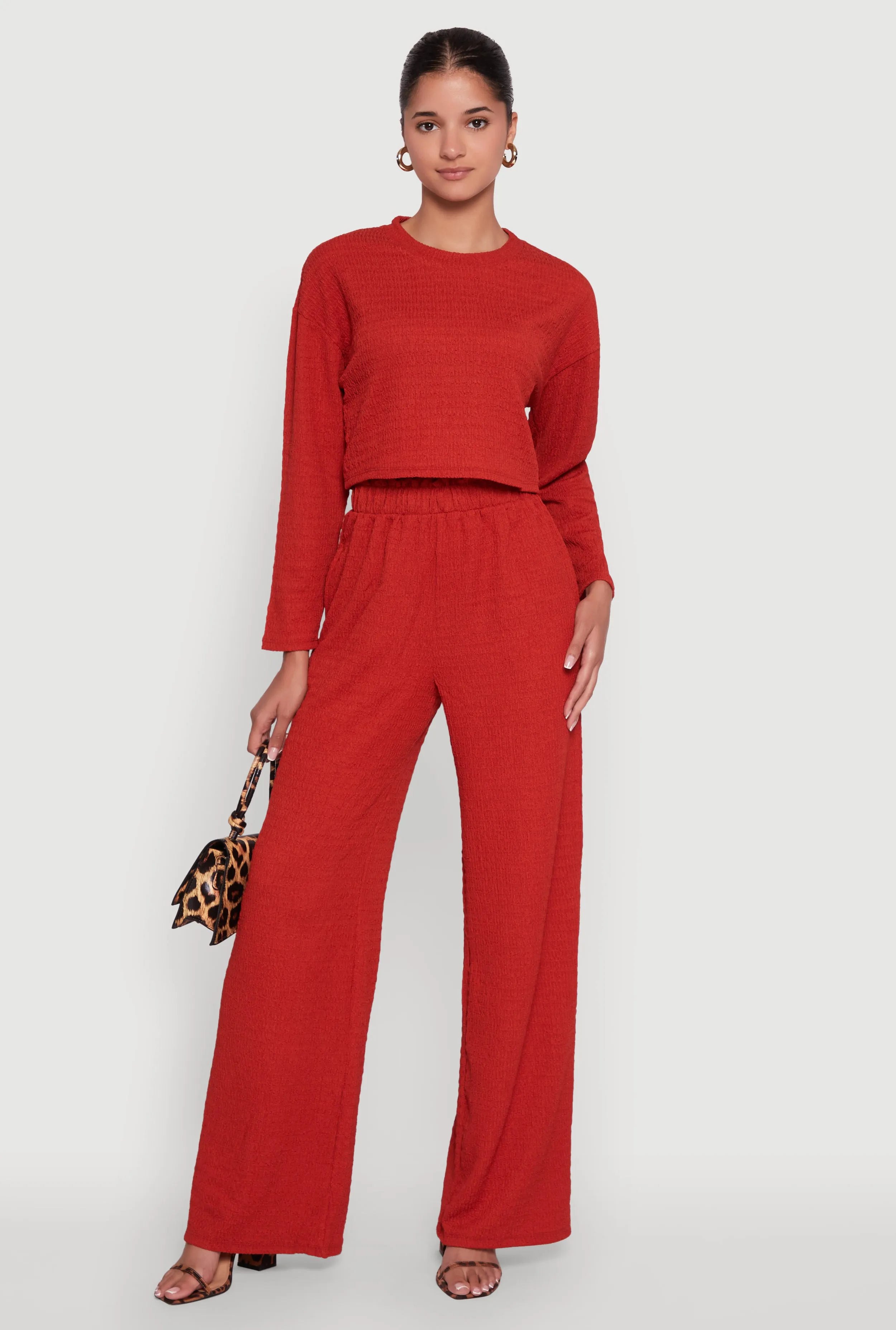 Trendy Textured Knit Long Sleeve Crop Top sold by Rainbow product image thumbnail 2