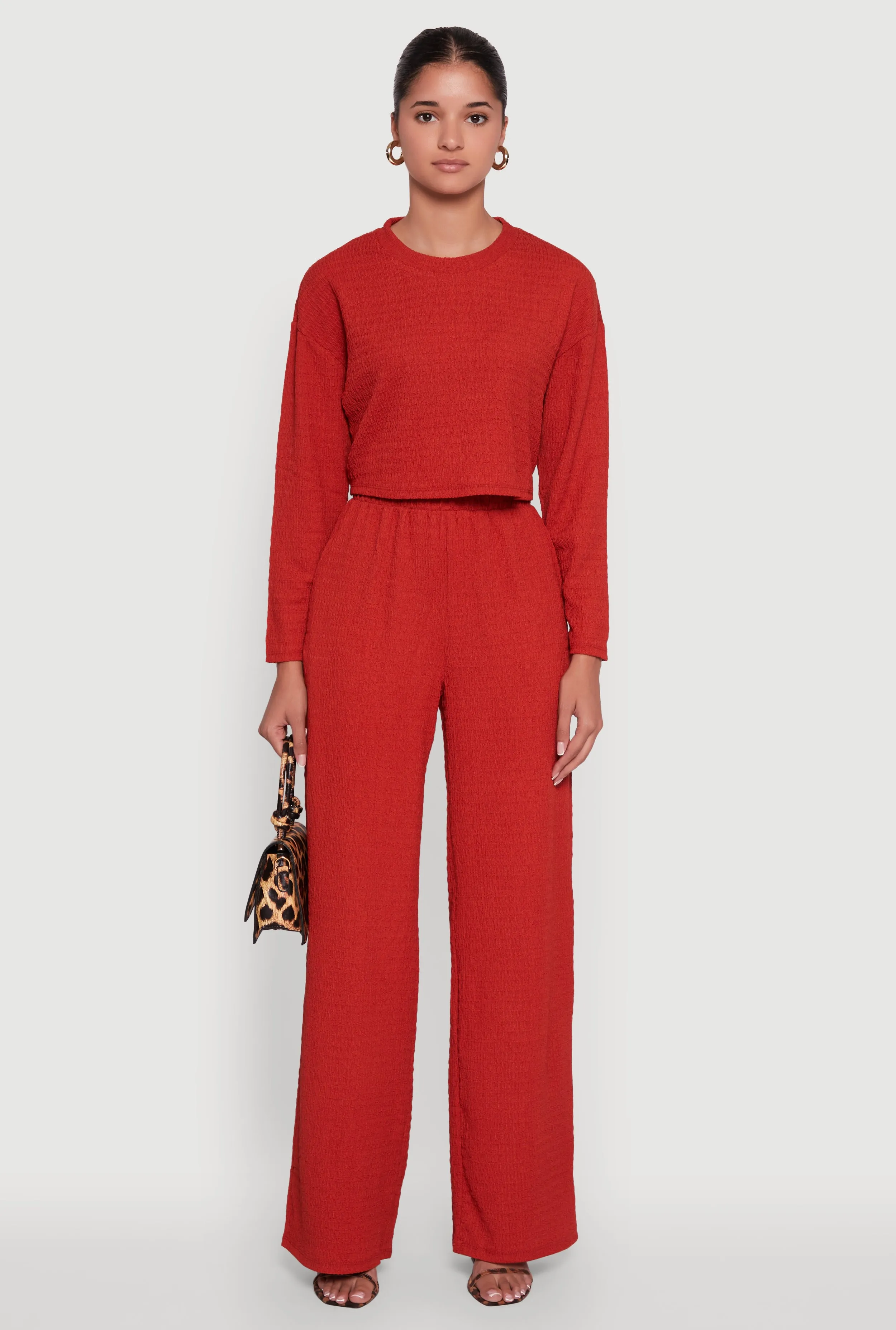 Trendy Textured Knit Long Sleeve Crop Top sold by Rainbow product image thumbnail 3