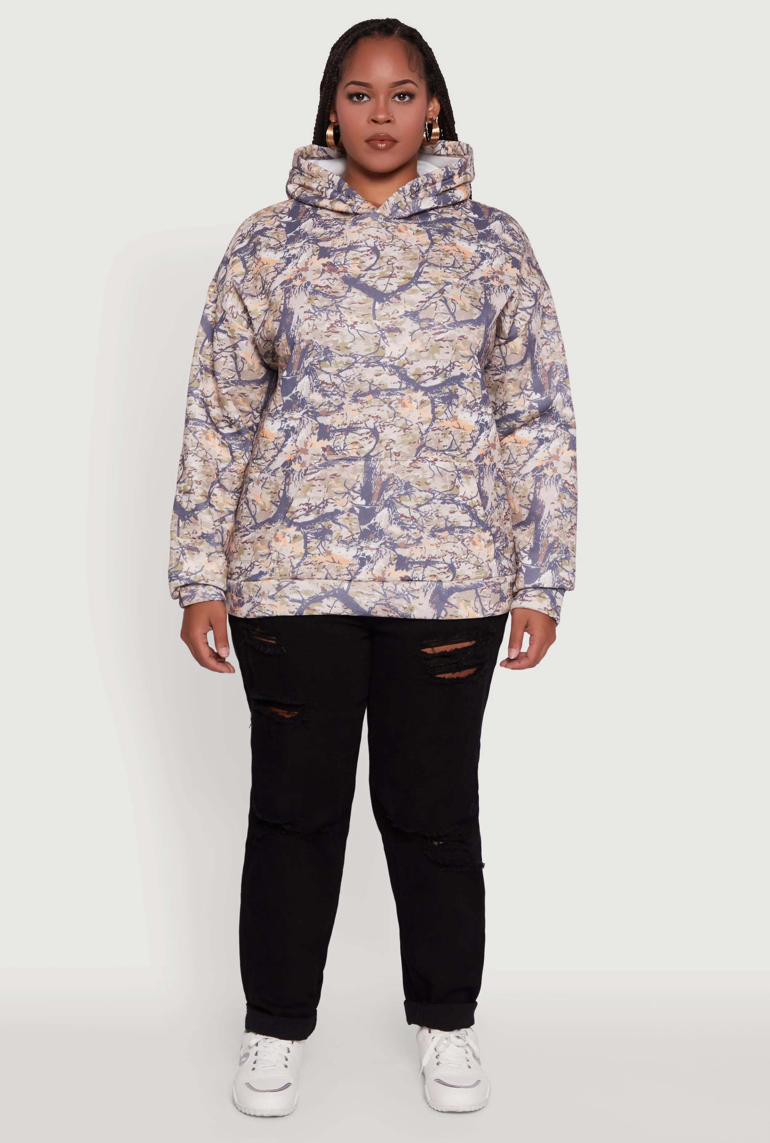 Plus Size Hunter Camo Print Hoodie with Kangaroo Pocket sold by Rainbow product image thumbnail 3
