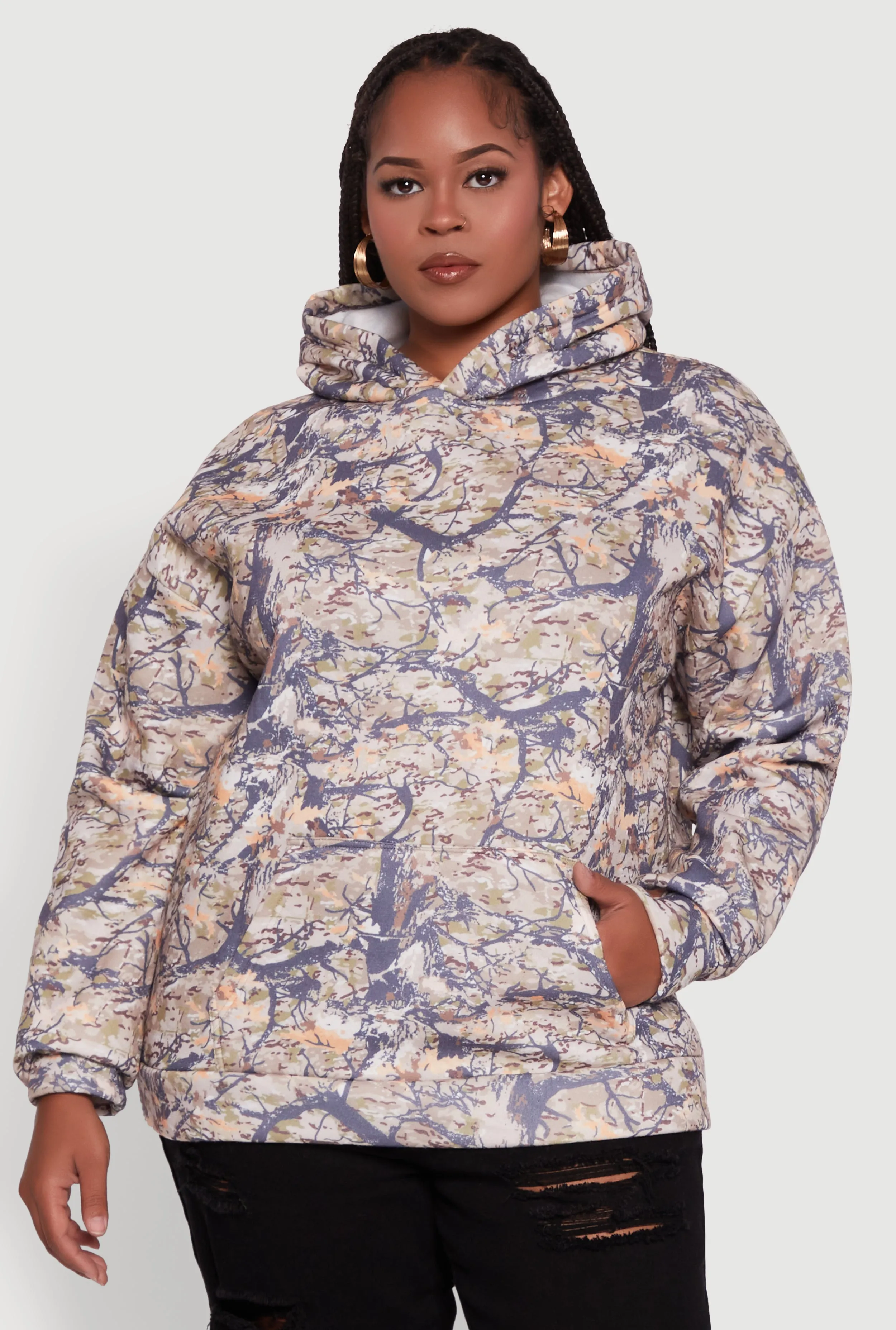 Plus Size Hunter Camo Print Hoodie with Kangaroo Pocket sold by Rainbow product image thumbnail 2