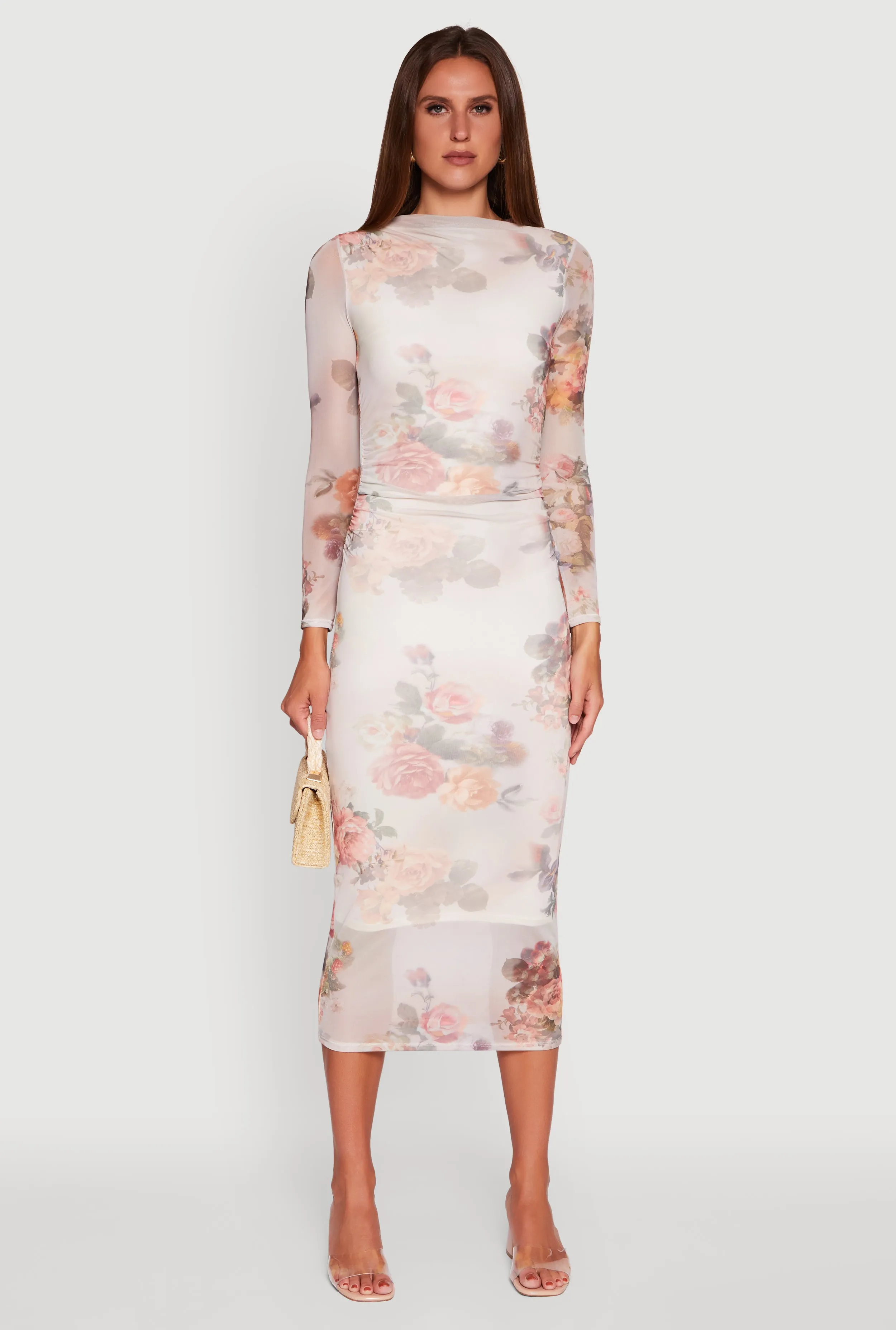 Almost Famous Patterned Mesh Ruched Side Midi Dress sold by Rainbow product image thumbnail 2