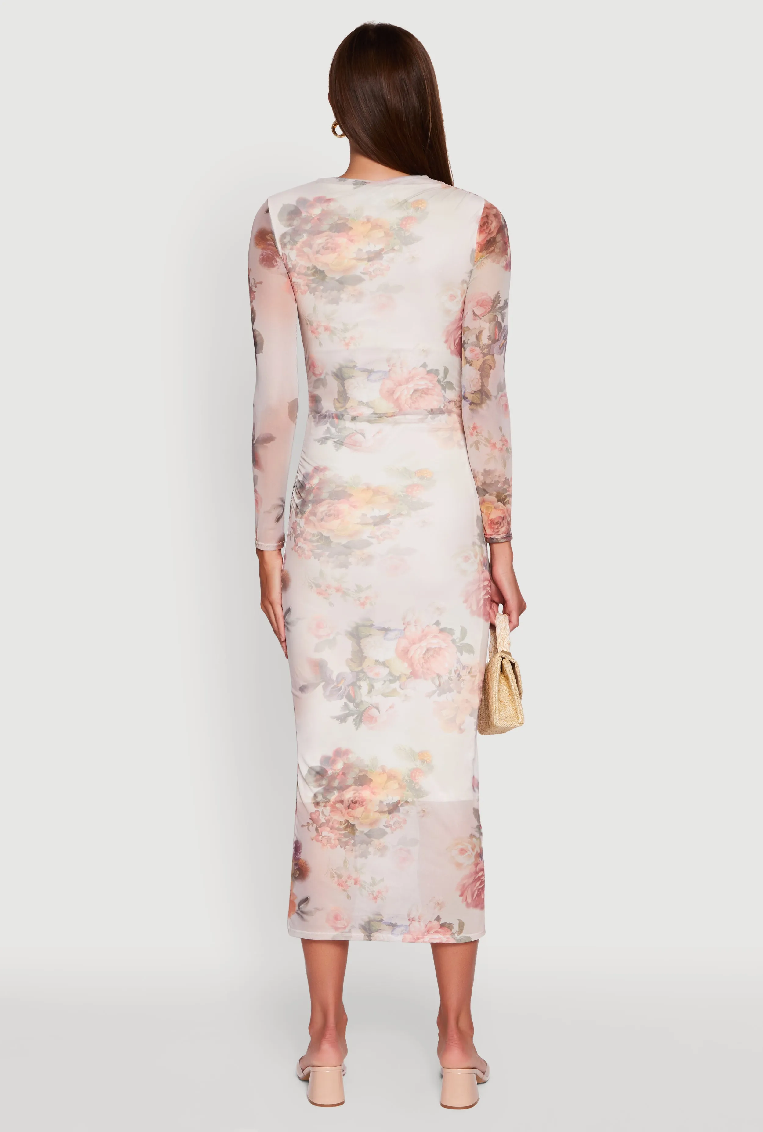 Almost Famous Patterned Mesh Ruched Side Midi Dress sold by Rainbow product image thumbnail 5