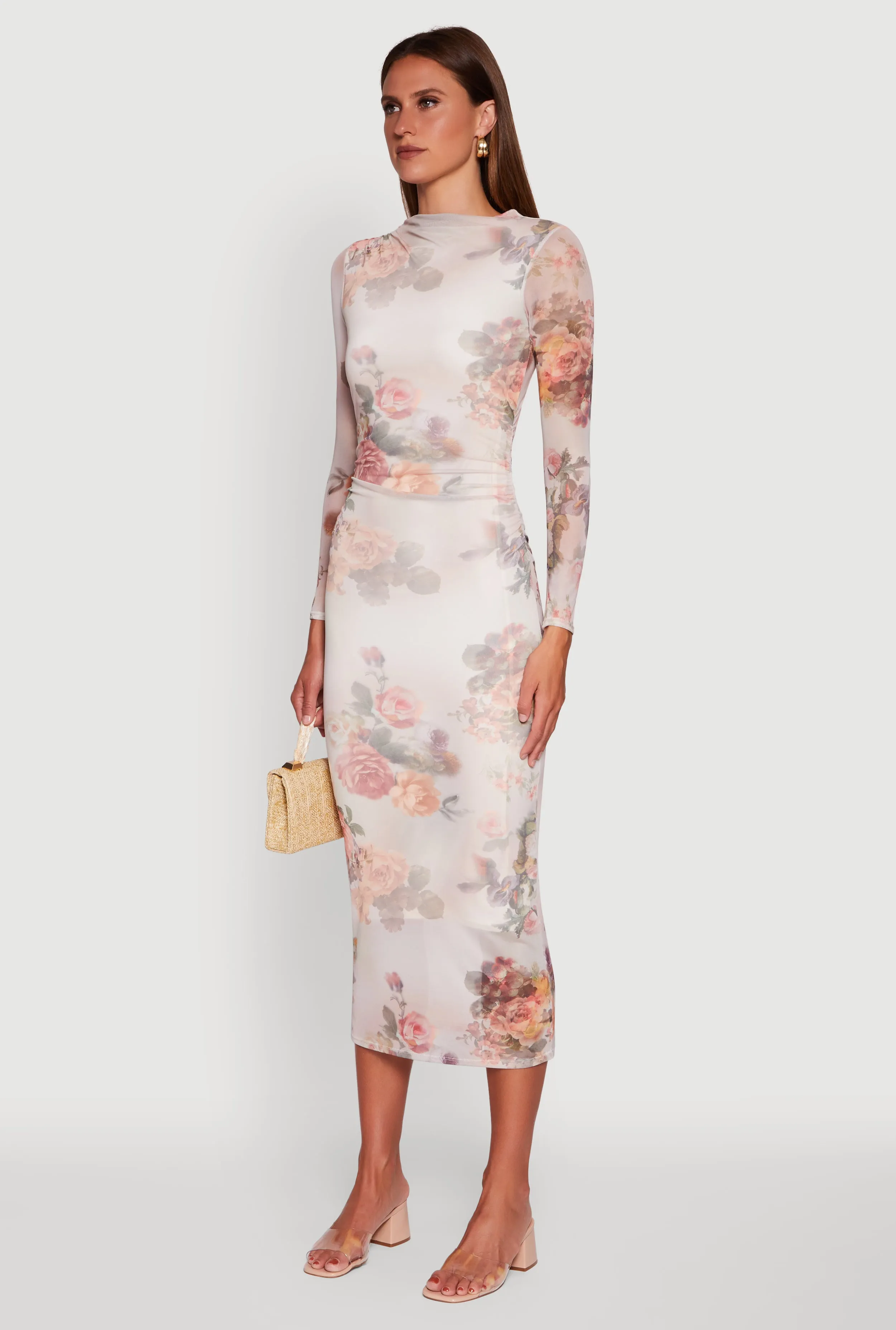 Almost Famous Patterned Mesh Ruched Side Midi Dress sold by Rainbow product image thumbnail 3