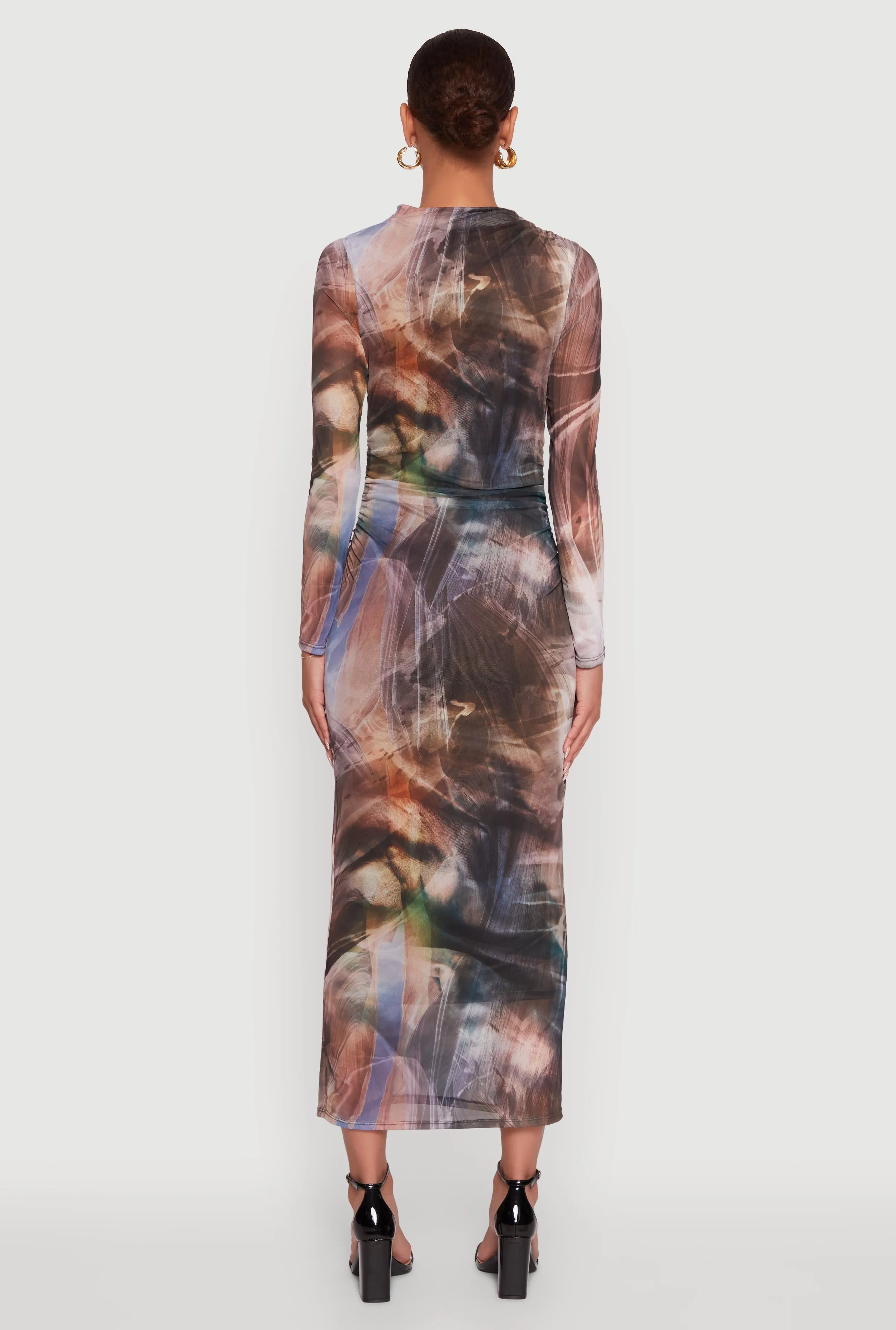 Almost Famous Patterned Mesh Ruched Side Midi Dress sold by Rainbow product image thumbnail 5