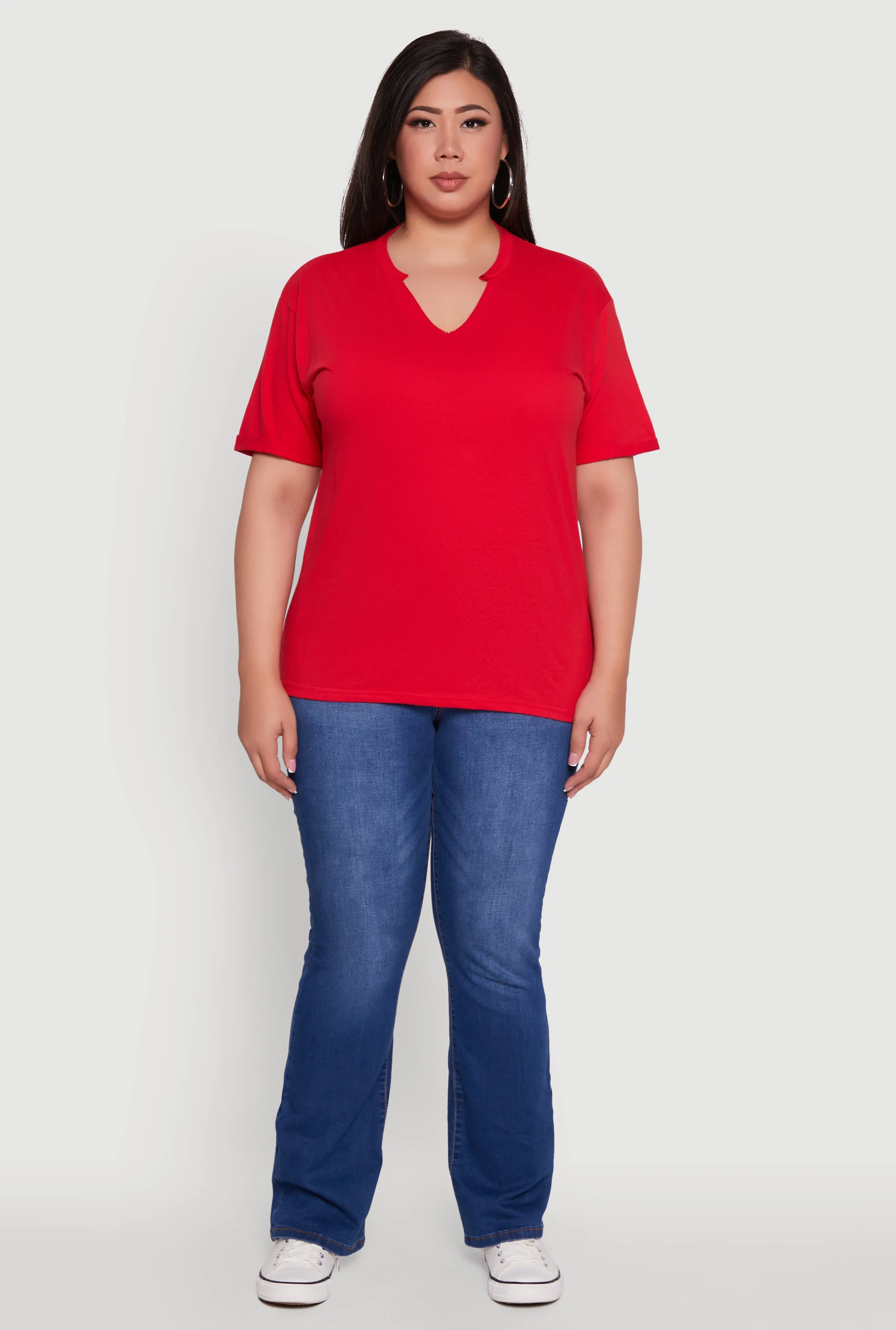Plus Size Basic Fixed Cuff Notch Neck Tee sold by Rainbow product image thumbnail 3