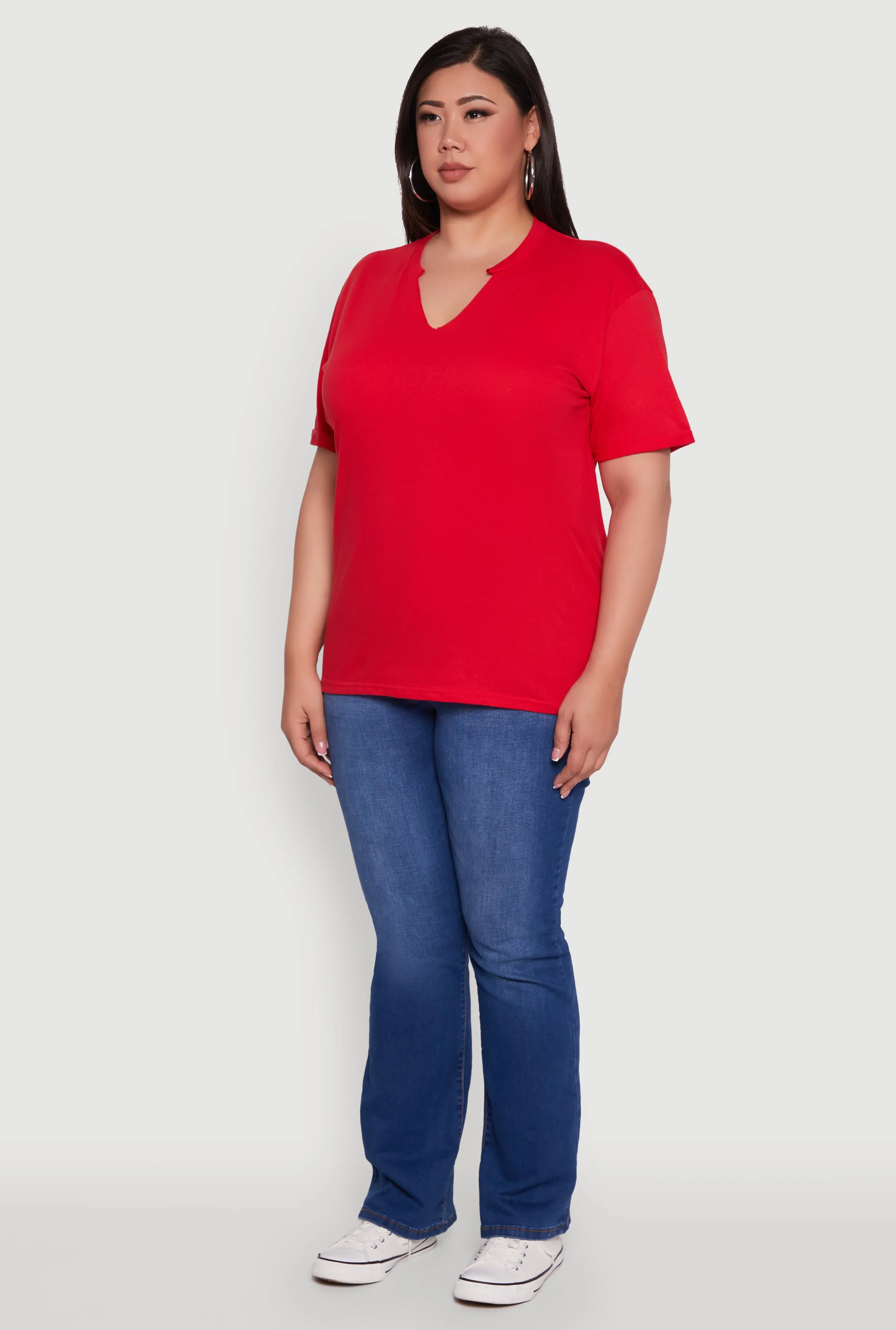 Plus Size Basic Fixed Cuff Notch Neck Tee sold by Rainbow product image thumbnail 5