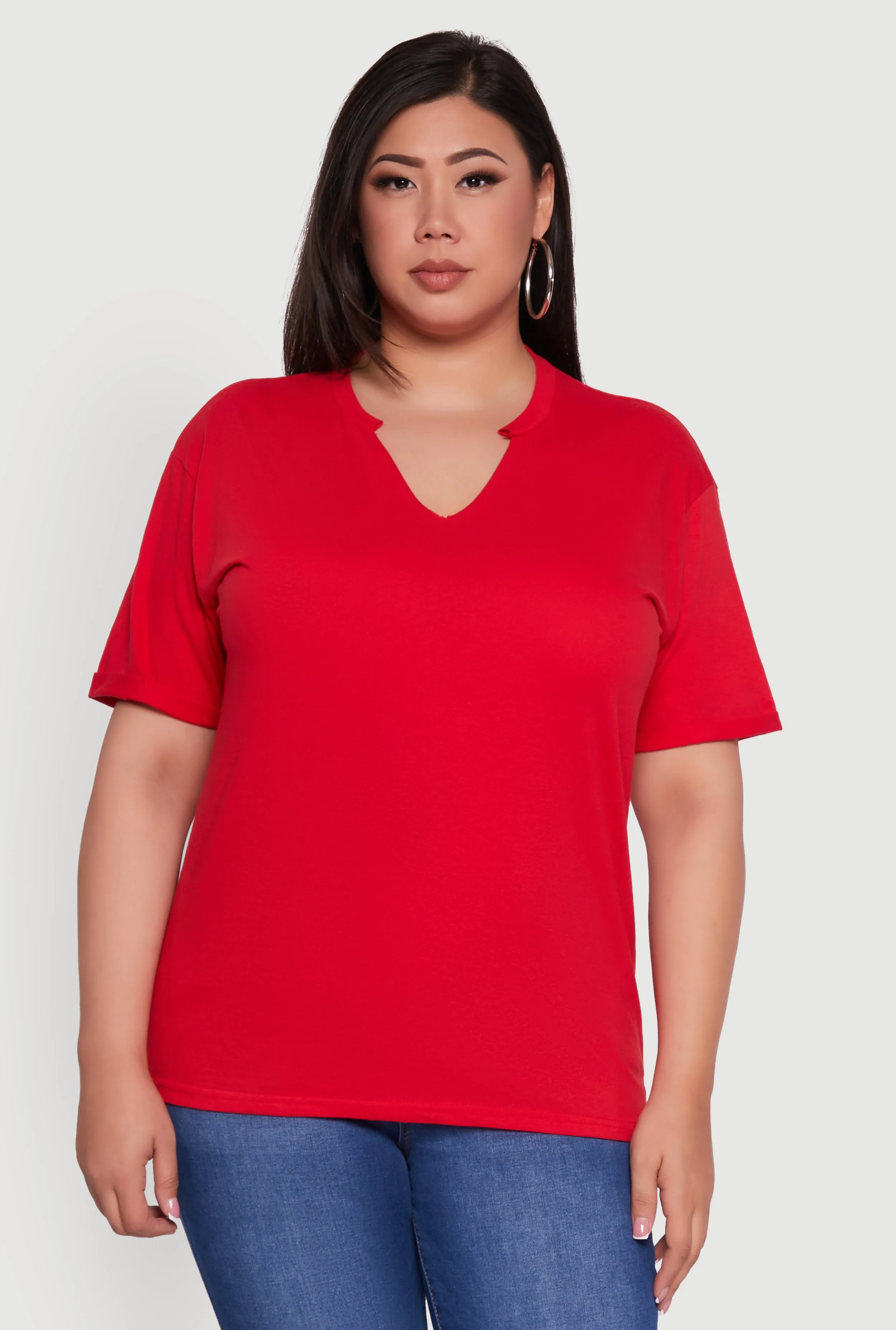 Plus Size Basic Fixed Cuff Notch Neck Tee sold by Rainbow product image thumbnail 2