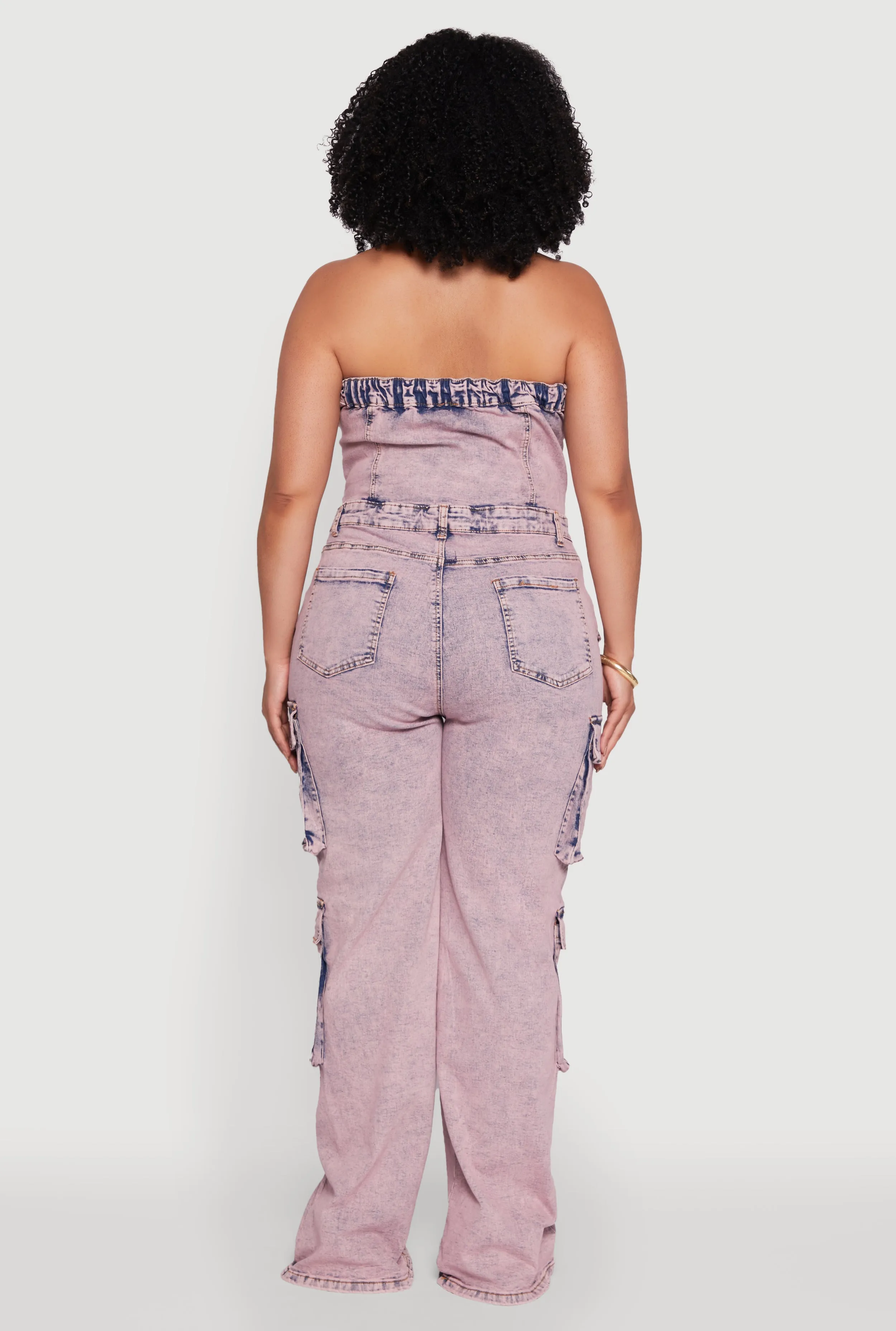 Plus Size Daisy Acid Wash Denim Tube Utility Jumpsuit sold by Rainbow product image thumbnail 5