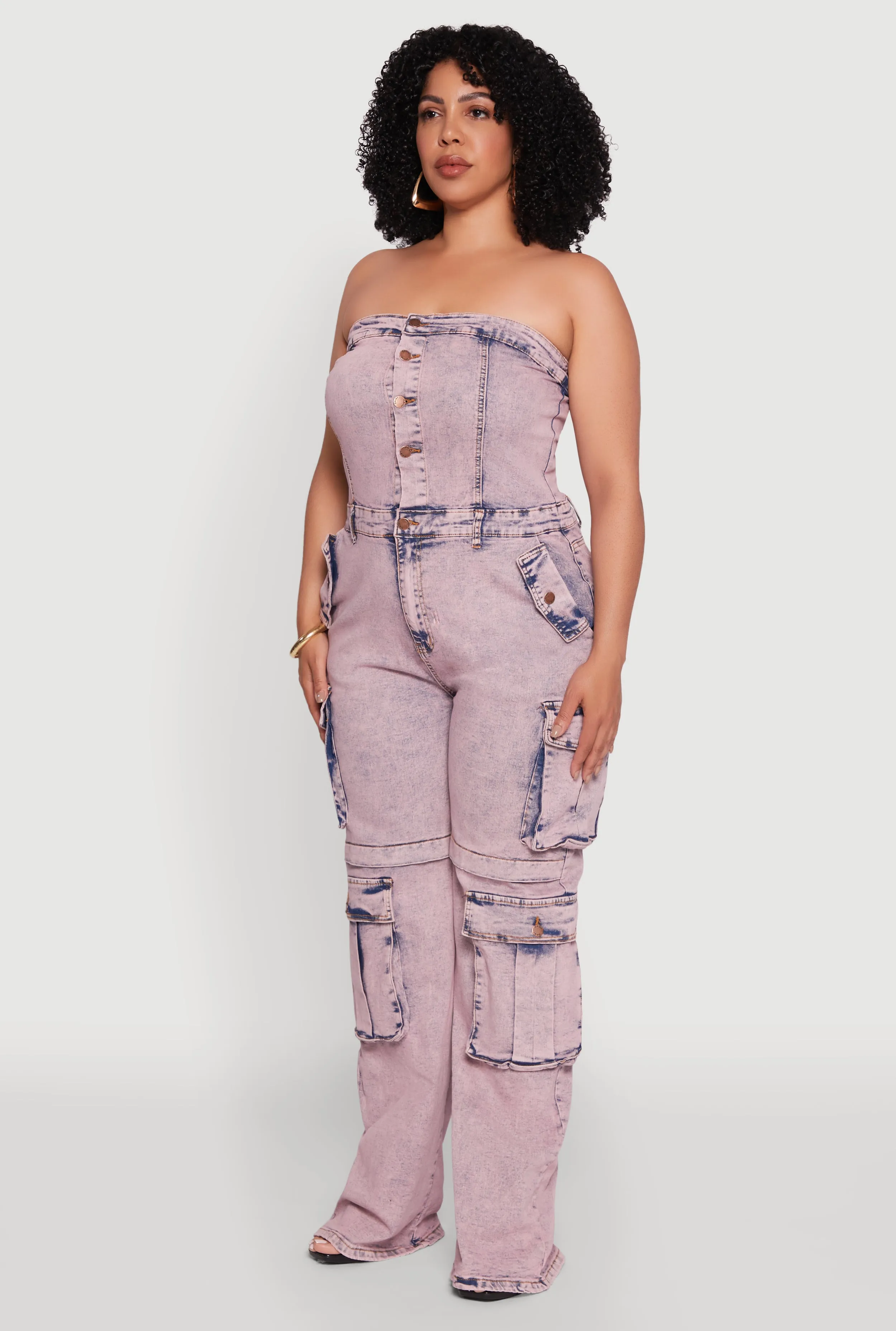 Plus Size Daisy Acid Wash Denim Tube Utility Jumpsuit sold by Rainbow product image thumbnail 3